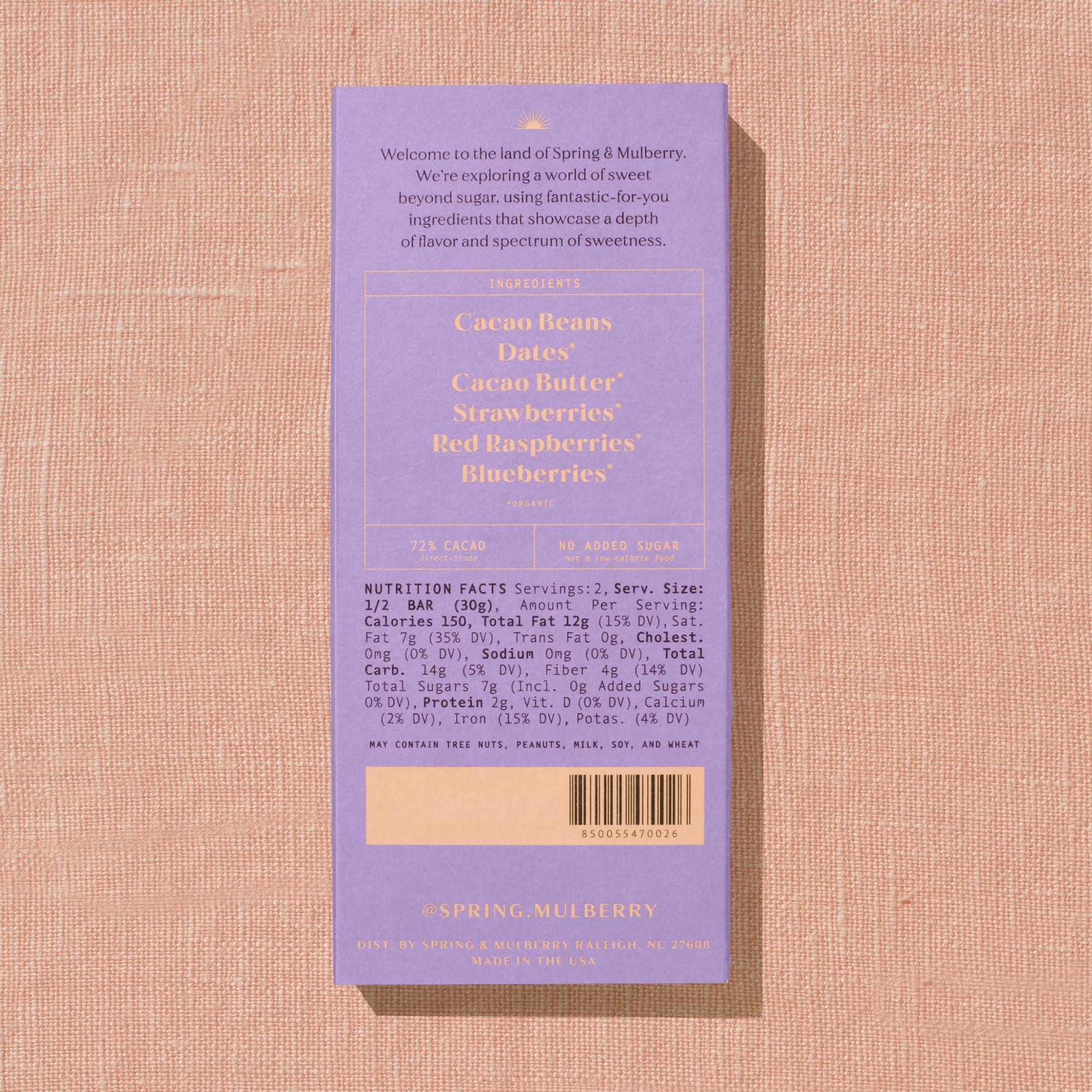 Spring & Mulberry Spring & Mulberry Dark Chocolate Bars Healthy Dark Chocolate, Date-Sweetened, Perfect for Valentines Day Gift Giving - Mixed Berry 3 Pack