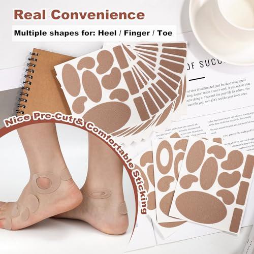 PEUTIER 14 Sheets Moleskin Adhesive Pads, Multi-Shapes Moleskin Tape, Moleskin Strips Prevention Pads Anti-Wear Mole Skin Patch for Feet Heels (Nude Color)