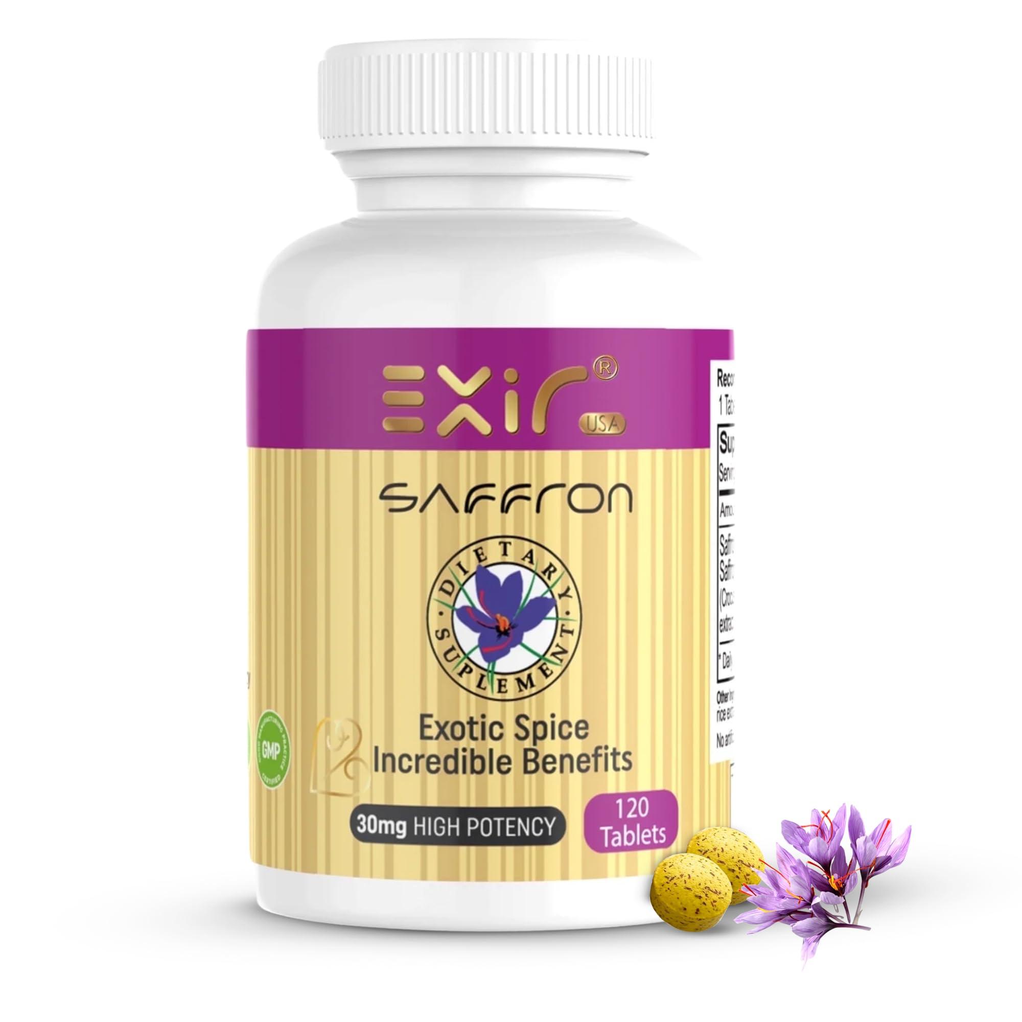 EXIR 30mg Saffron Supplement Tablets - Focus, Mental Clarity & Cognition - Nootropic Saffron Supplement with Natural Saffron Powder, 120 Tablets