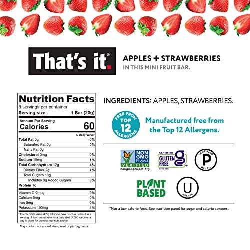 That's it. That's it. Apple + Strawberry 100% Natural Real Fruit Bar, Best High Fiber Vegan, Gluten Free Healthy Snack, Paleo for Children & Adults, Non GMO No Sugar Added, No Preservatives Energy Food (12 Pack)