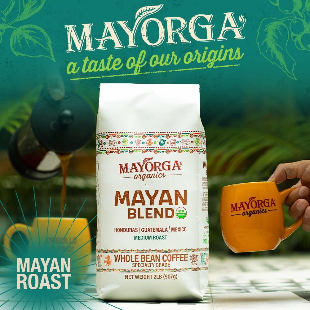 Mayorga Mayorga Medium Roast Whole Bean Coffee, 2 lb bag - Mayan Blend Organic Coffee Roast - Direct Trade, Specialty Grade, Non-GMO 100% Arabica Coffee Beans