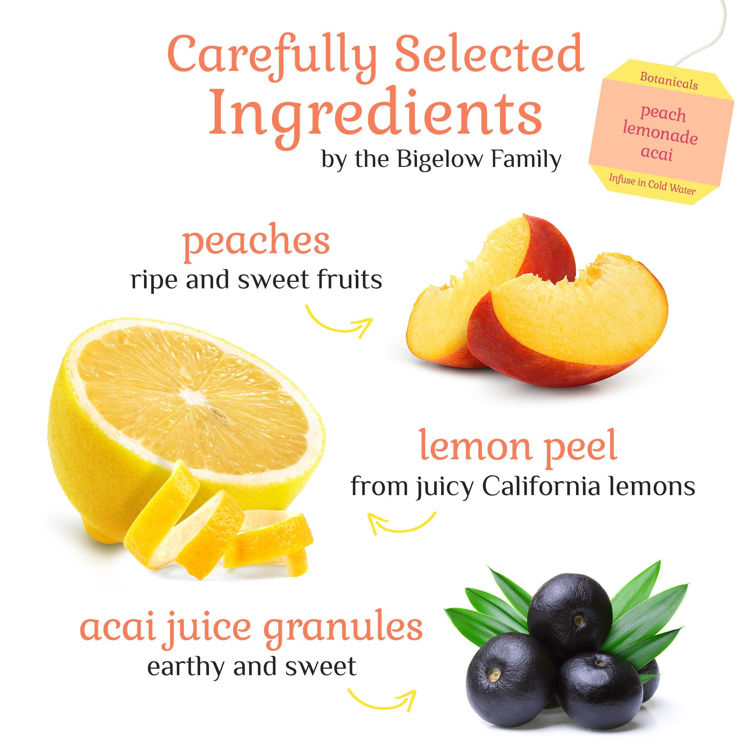 Bigelow Tea Bigelow Botanicals Cold Water Infusion Peach Lemonade with Acai, Caffeine Free Herbal Tea with Peach and Lemonade Flavor, 18 Count Box (Pack of 6), 108 Total Tea Bags