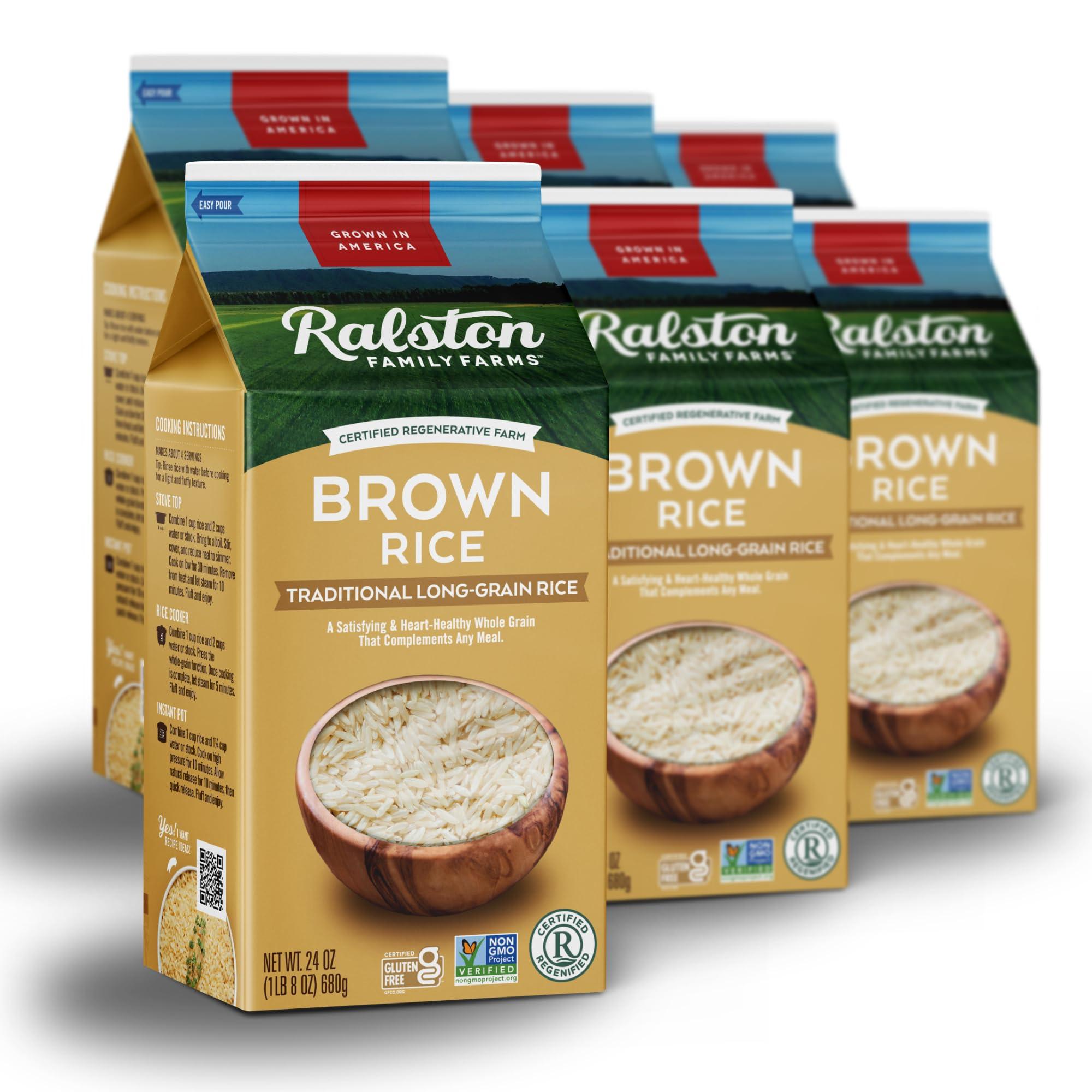Ralston Family Farms Ralston Family Farms Traditional Brown Rice, 24 oz Carton: 6 Pack, American Grown, Non-GMO, Naturally Gluten Free