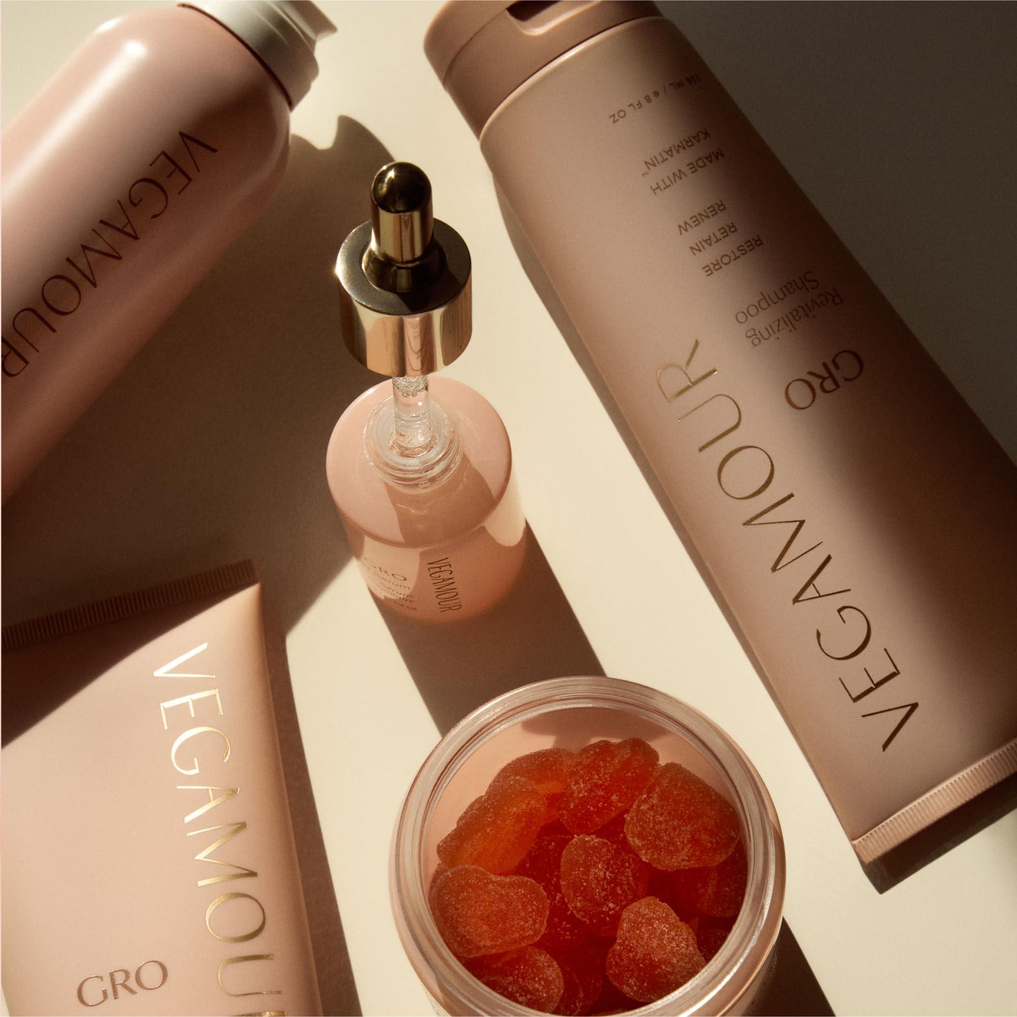 VEGAMOUR VEGAMOUR GRO Biotin Gummies, Strawberry Flavor with 5000 mcg Biotin, Supports Healthy Hair Vegan Gummies with Vitamins A, B, C, E, B-12 & More, 30 Ct