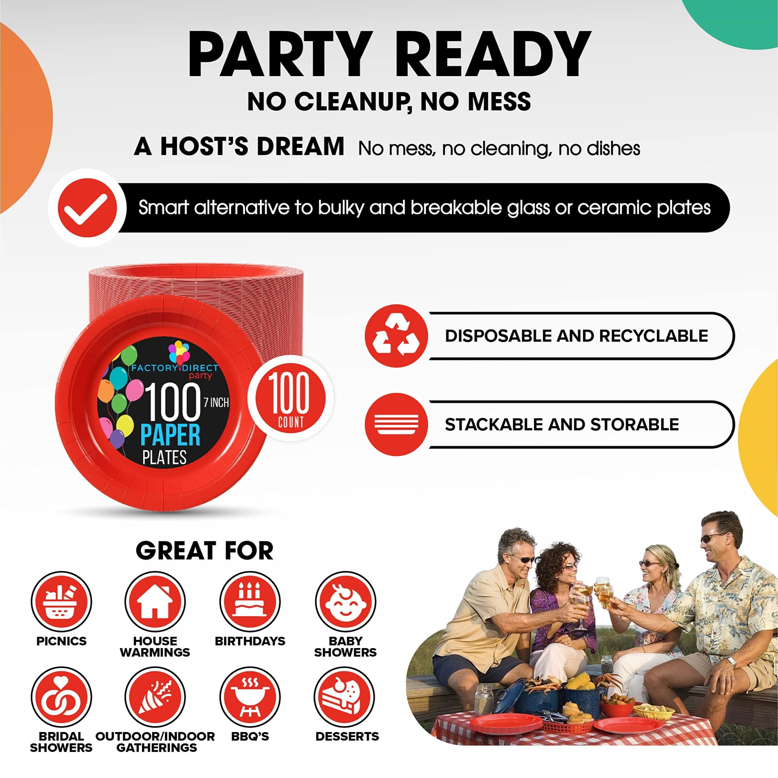 Exquisite Exquisite Red Paper Plates 7 Inch Heavy Duty Paper Plates 100 Pcs Red Disposable Plates, Paper Plates Disposable Heavy Duty 350 GSM Disposable Plates For Party, Red Plates For Party