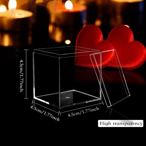 Lainrrew Clear Plastic Square Cube,15 Pack Small Acrylic Plastic Storage Box with Lids Transparent Clear Square Containers Display Boxes Gift Box with Glitter Ribbon for Candy Pill Jewelry Christmas (1.8 Inche
