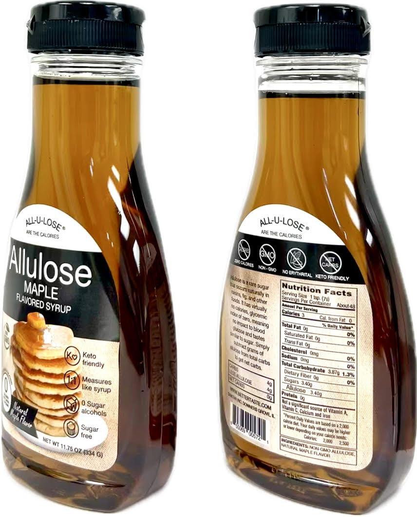 All-u-Lose BetterTaste Maple Natural Flavored Allulose Syrup, 11.75 oz, Zero Calorie, Sugar Substitute, Non-GMO, Gluten Free (11.75 oz Pack of 2-572, Maple)