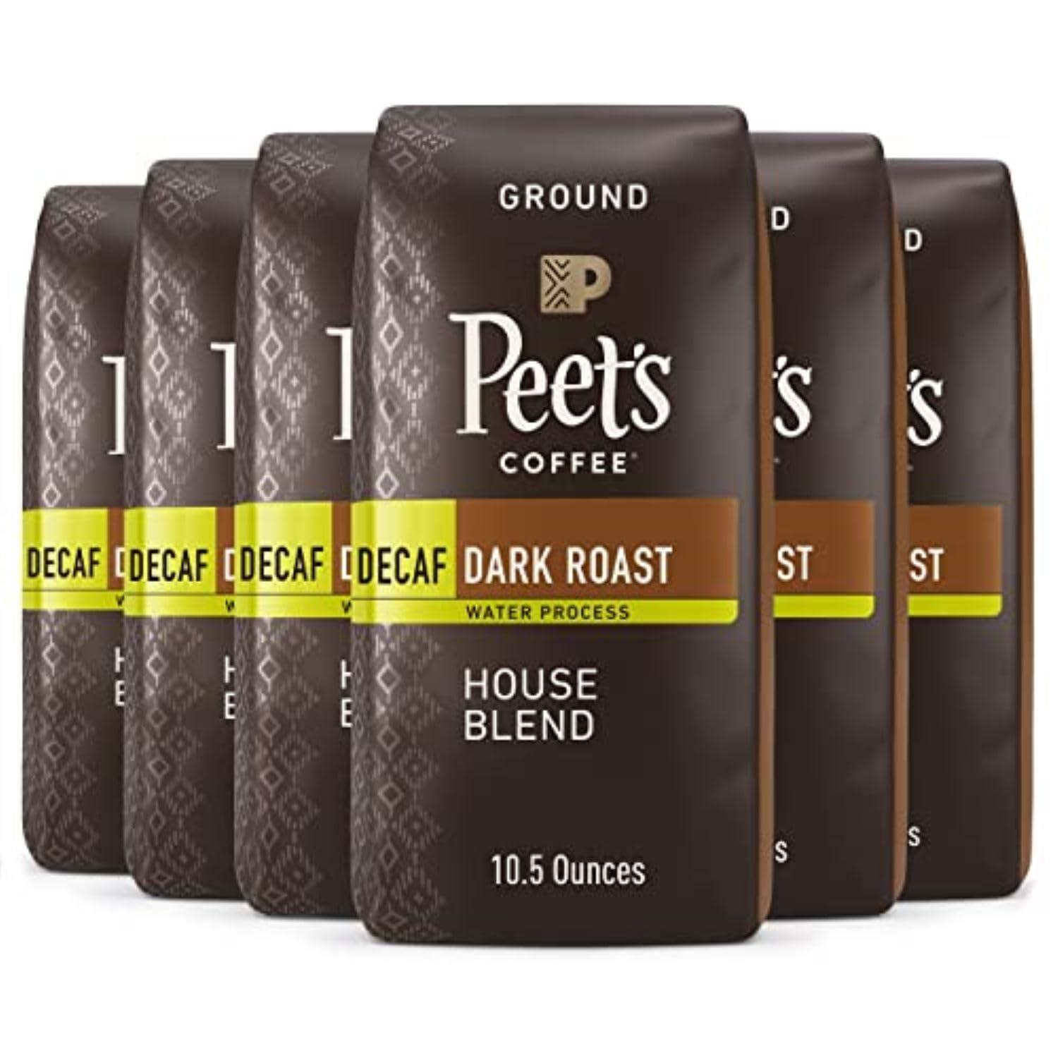 Peet's Coffee Peet\'s Coffee, Dark Roast Ground Coffee - Decaf House Blend 63 Ounces (6 Bags of 10.5 Ounces)