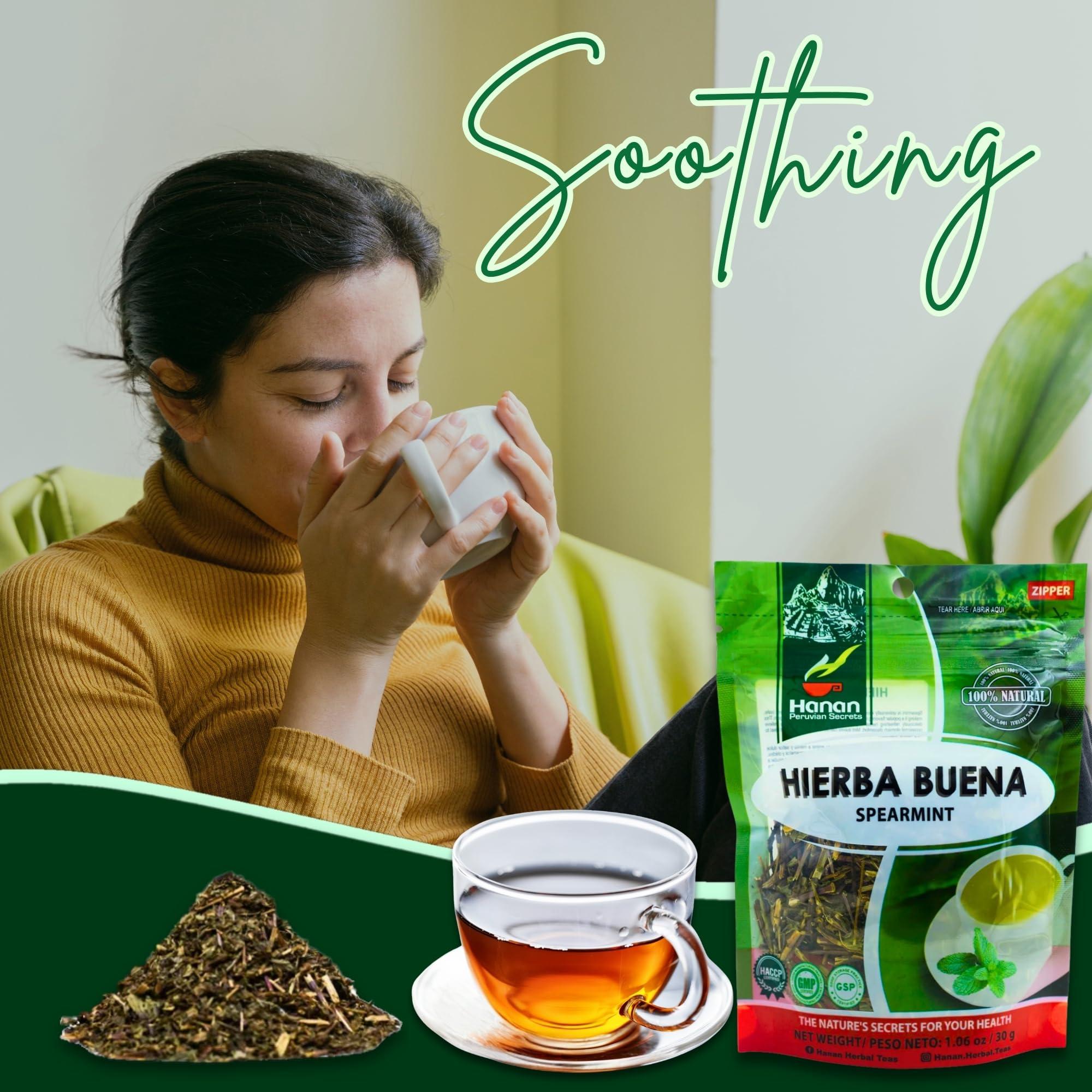 Hanan Hanan Spearmint Tea Loose Leaf (Hierba Buena) 1.1 oz (30 g) - Dried Peppermint Leaves (Mentha Spicata) Plant Leaves from Peru