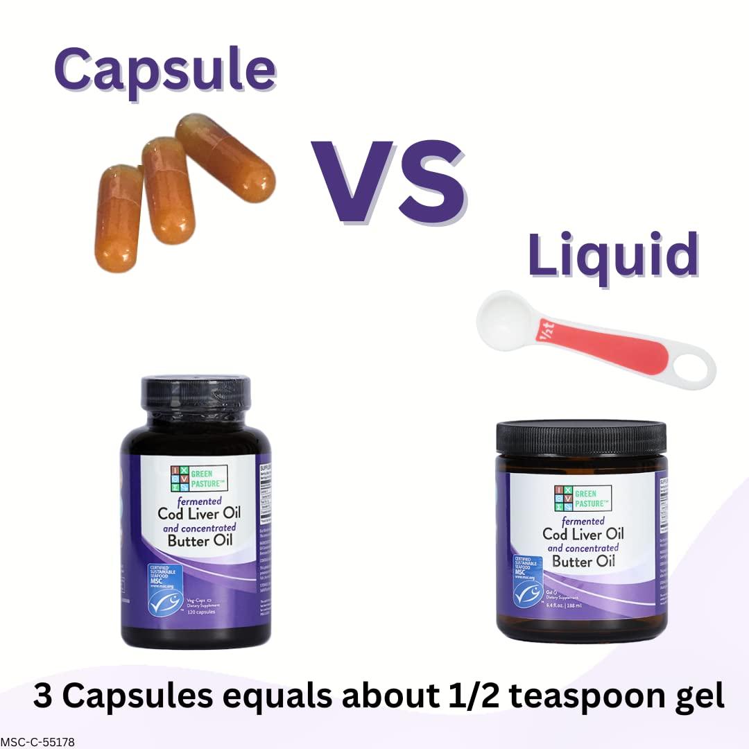 Green Pasture Green Pasture Fermented Cod Liver Oil Blend and Concentrated Butter Oil Blend - 120 Capsules