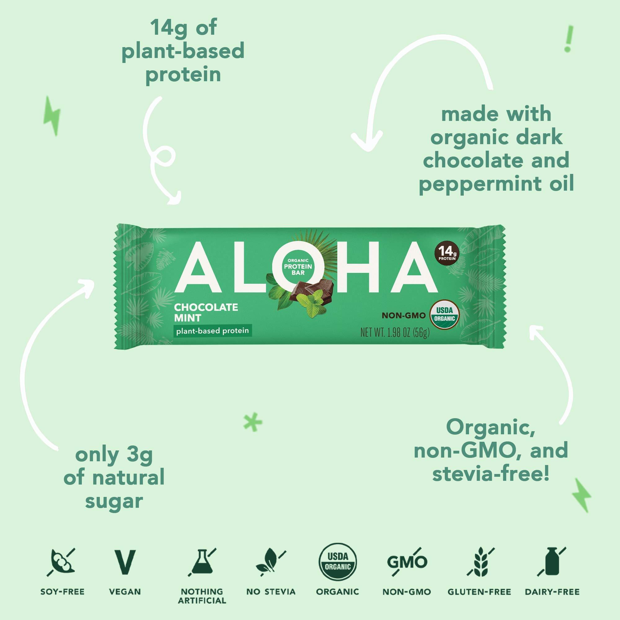 ALOHA ALOHA Organic Plant Protein Bars - Chocolate Mint & 5 Other Flavors Variety Pack - 12 Count, 1.98oz Bars