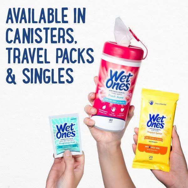 Wet Ones Wet Ones Wipes for Hands & Face, 20 Count Travel Pack (Pack of 5) 100 Wipes Total (Sensitive)