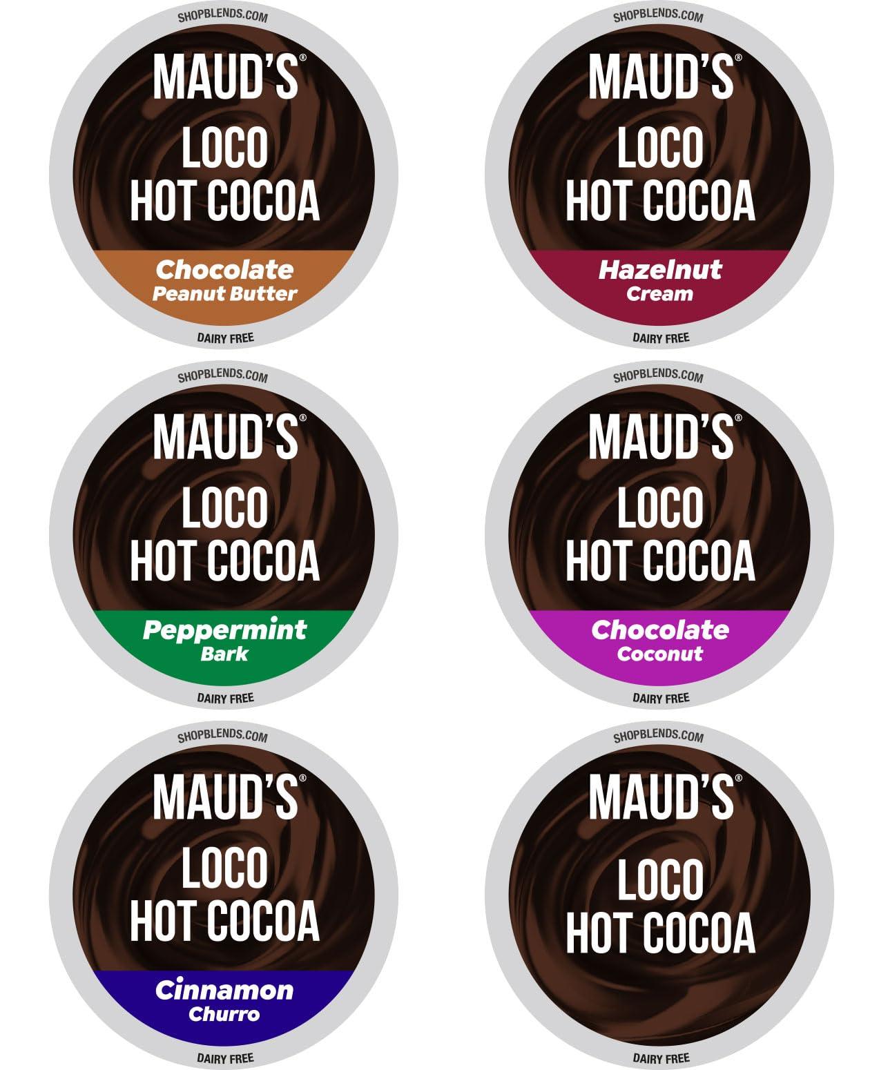 MAUD\'S Maud\'s Flavored Hot Chocolate Variety Pack, 48ct. Solar Energy Produced Recyclable Single Serve Gluten & Dairy Free Flavored Hot Cocoa Pods, 100% California Blended Hot Cocoa Variety, KCup Compatible
