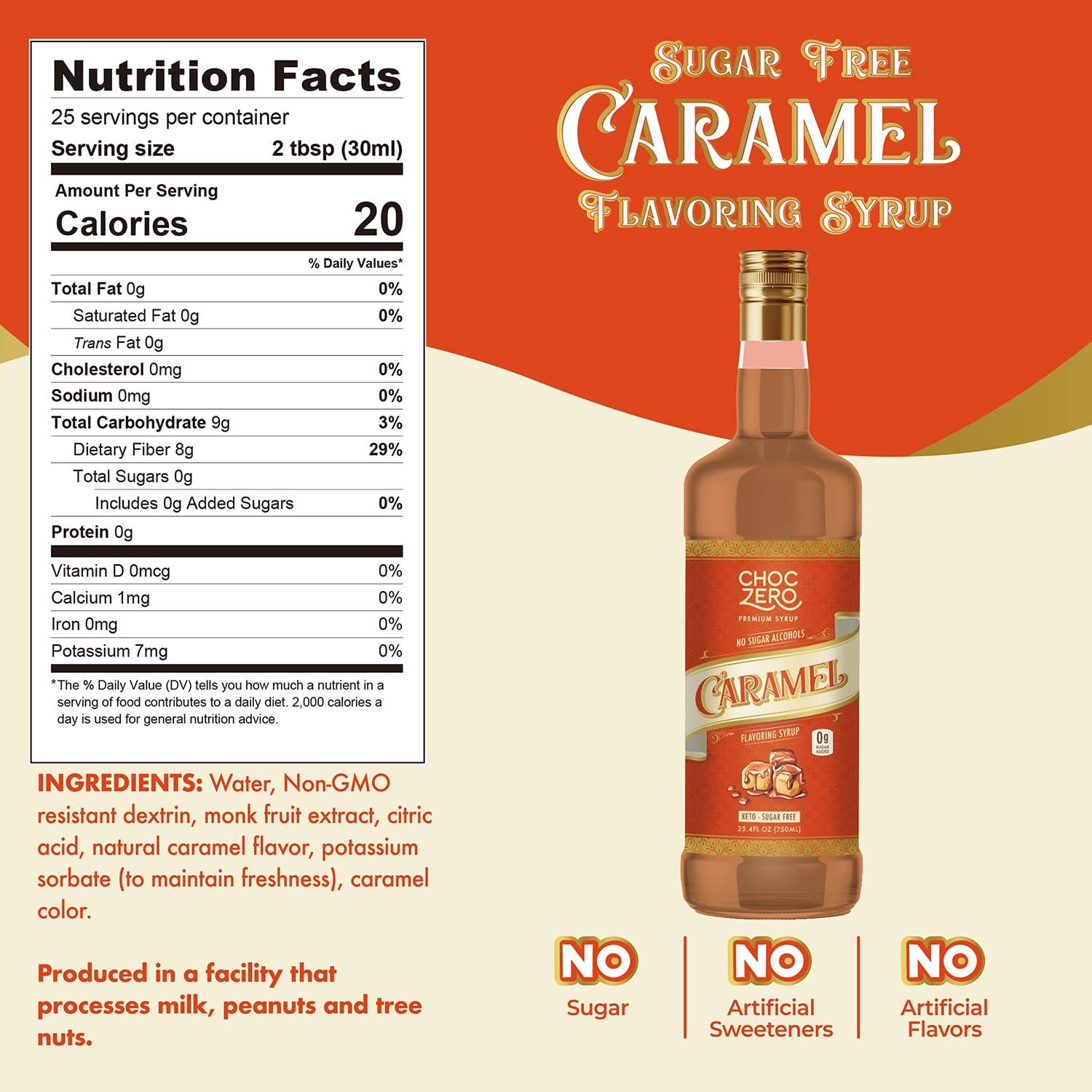 ChocZero ChocZero Sugar Free Caramel Syrup for Coffee - Keto Flavoring Syrups - Low Calorie Simple Syrup for Flavored Drinks (26.5 ounce bottle/750ml)