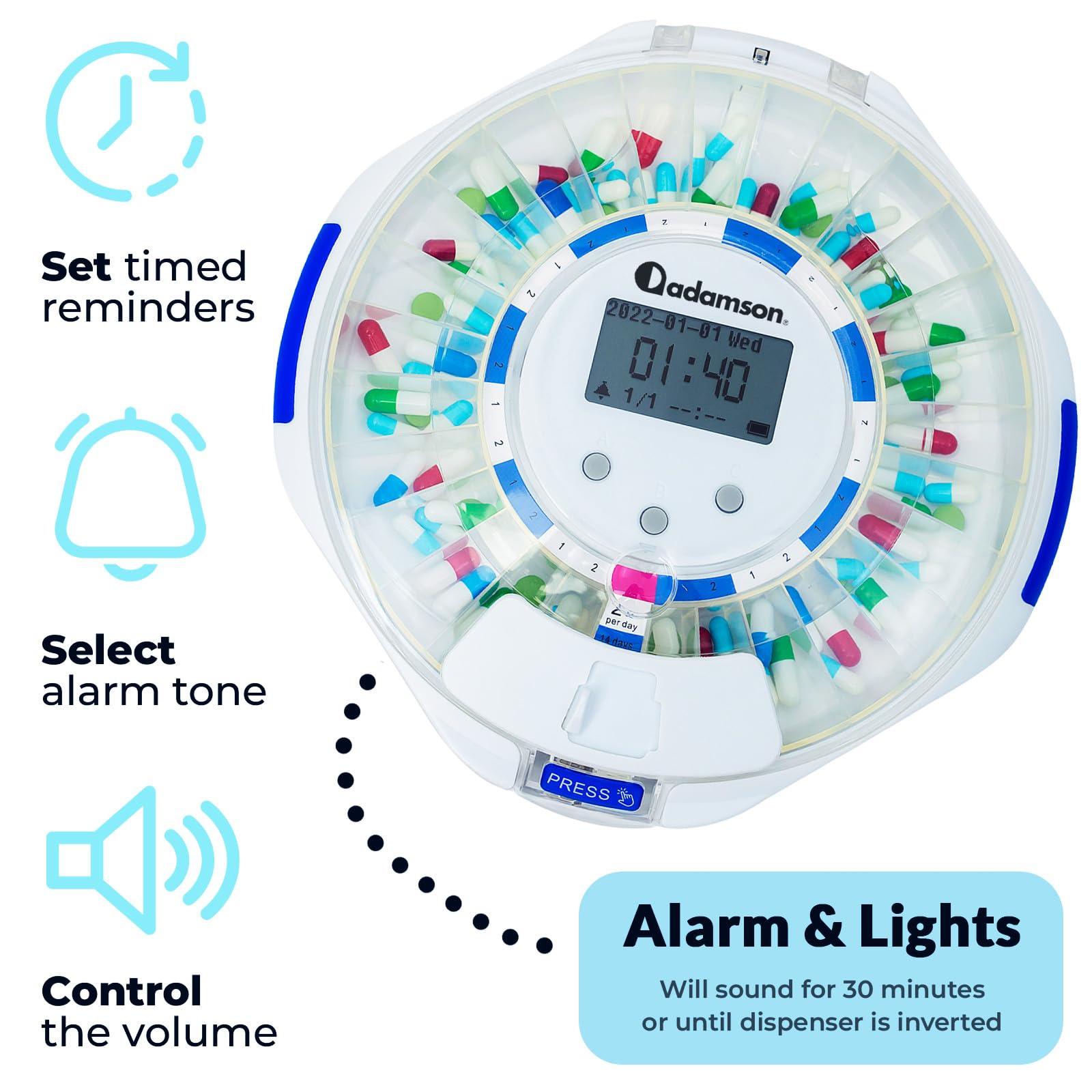 Adamson Adamson TimelyMed Smart Pill Dispenser Machine with Alarm + WIFI App Monitoring + NEW 2024 + 28 Day Medicine Dispenser + Automatic Pill Dispenser for Elderly with Alarm & Alzheimers Care + Lock Key