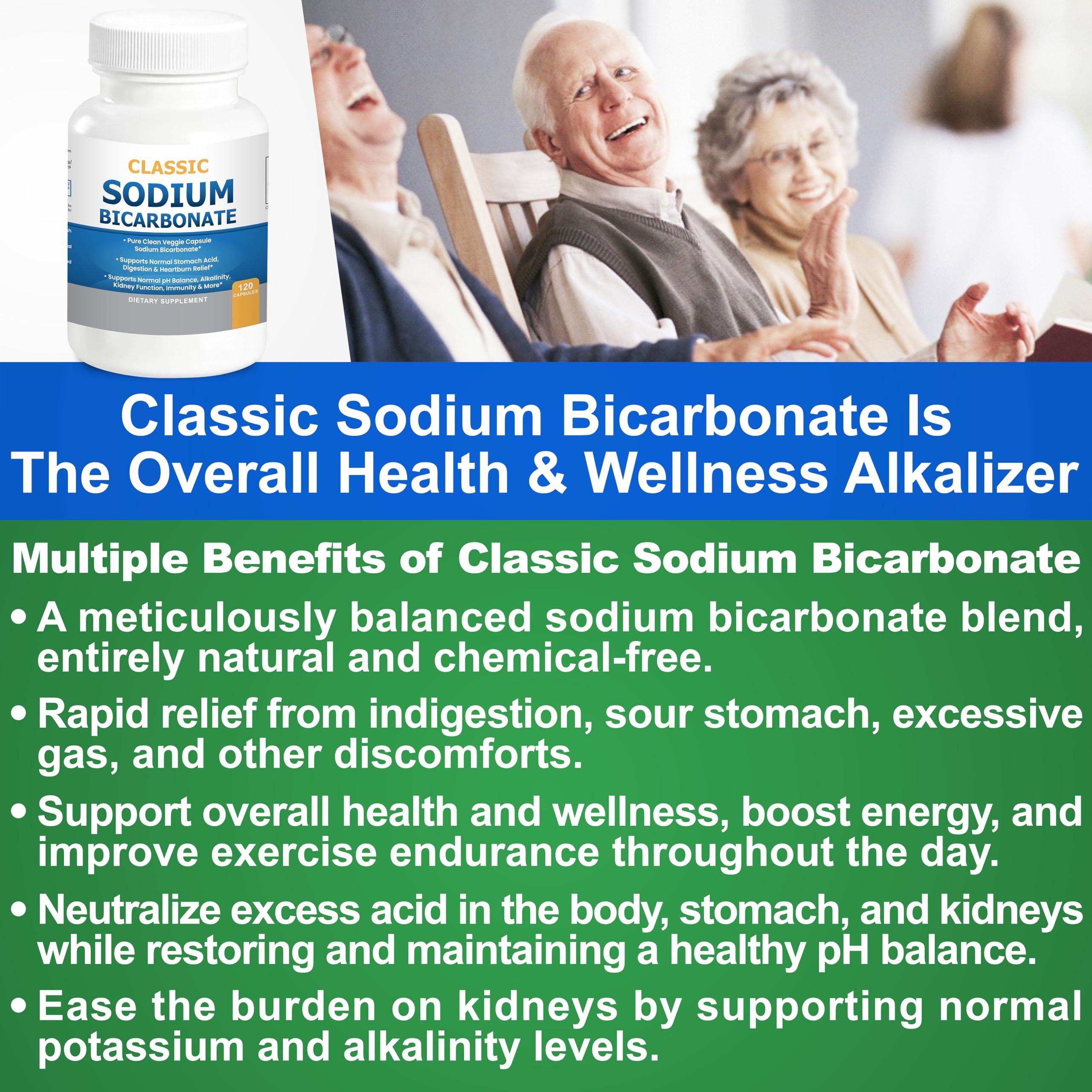 Kidney Restore Classic Sodium Bicarbonate 650mg Natural Organic Use Sodium Bicarbonate Powder Pills Sodium Bicarbonate Tablets (caps) Stomach Acid Alkalinity 120caps