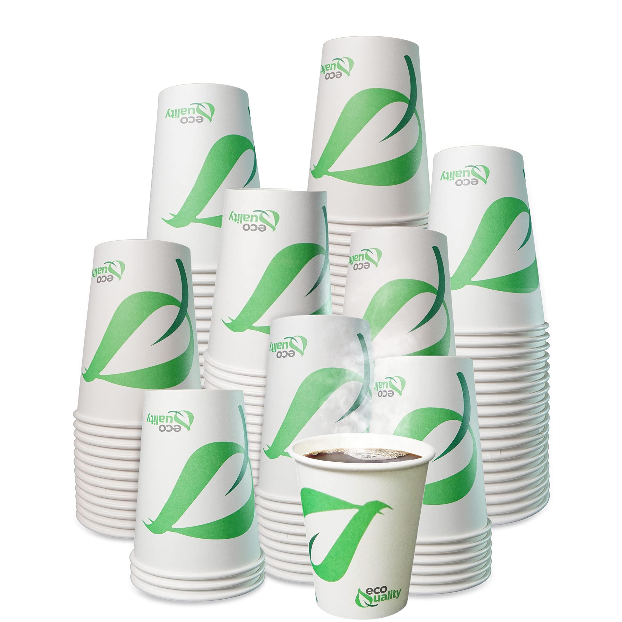 EcoQuality 8 oz Compostable Paper Cups - Biodegradable Disposable White Paper Coffee Cups PLA Lined - Eco-friendly Hot and Cold Drinking Cups for Travel, Picnic, Party and Events (300)