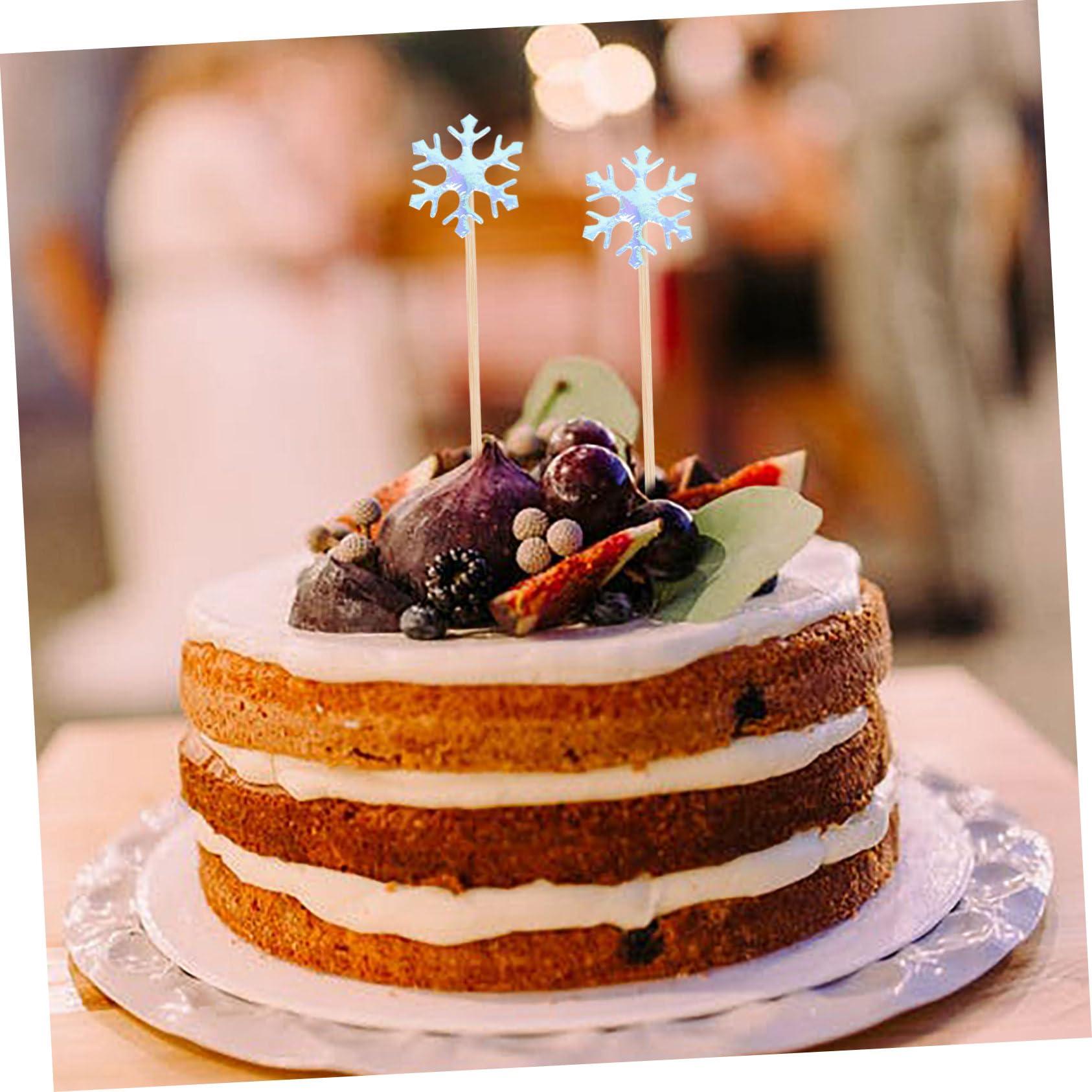 Totority Totority 100 Pcs Cake Insert Holiday Cake Decorations Food Topper Pick Birthday Cupcake Toppers Snowflake Cake Pick Christmas Baking Supplies Winter Merry Christmas Birthday Cake Wood