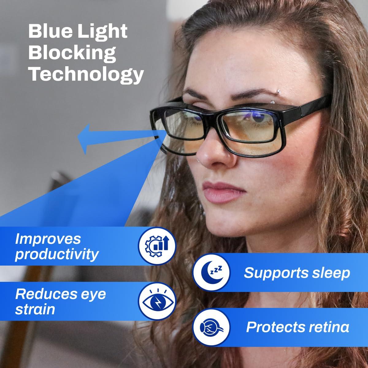 DefenderShield DefenderShield Premium Fit-Over Blue Light Blocking Glasses - Daytime - Yellow Tint to Block Harmful Blue Light from Gaming PC, Laptop and Smartphone Glare - Digital Eye Strain Protection