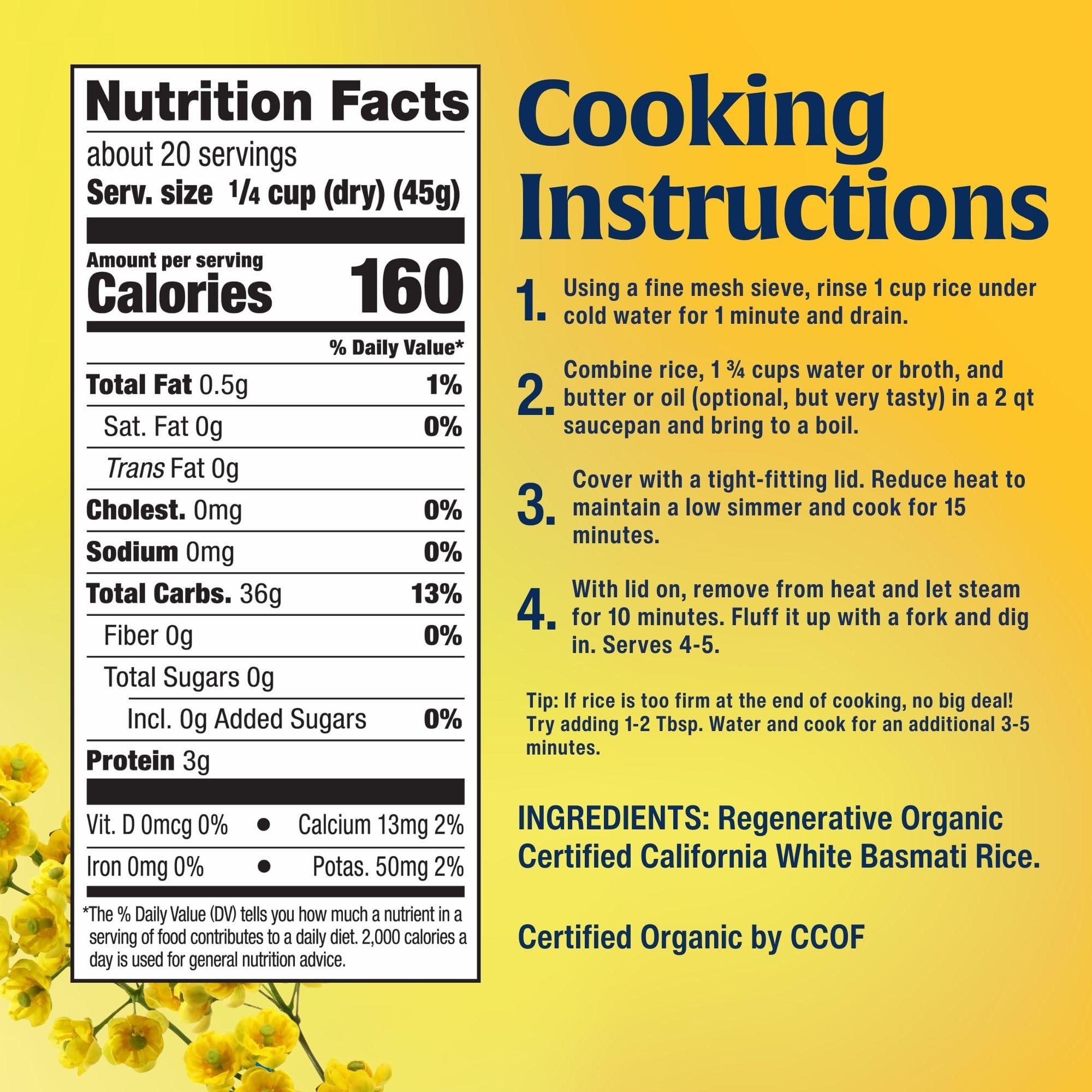 Lundberg Lundberg White Basmati Rice, Regenerative Organic Certified Non-Sticky, Fluffy & Aromatic Long-Grain Rice, Responsibly Grown in California, 32 Oz