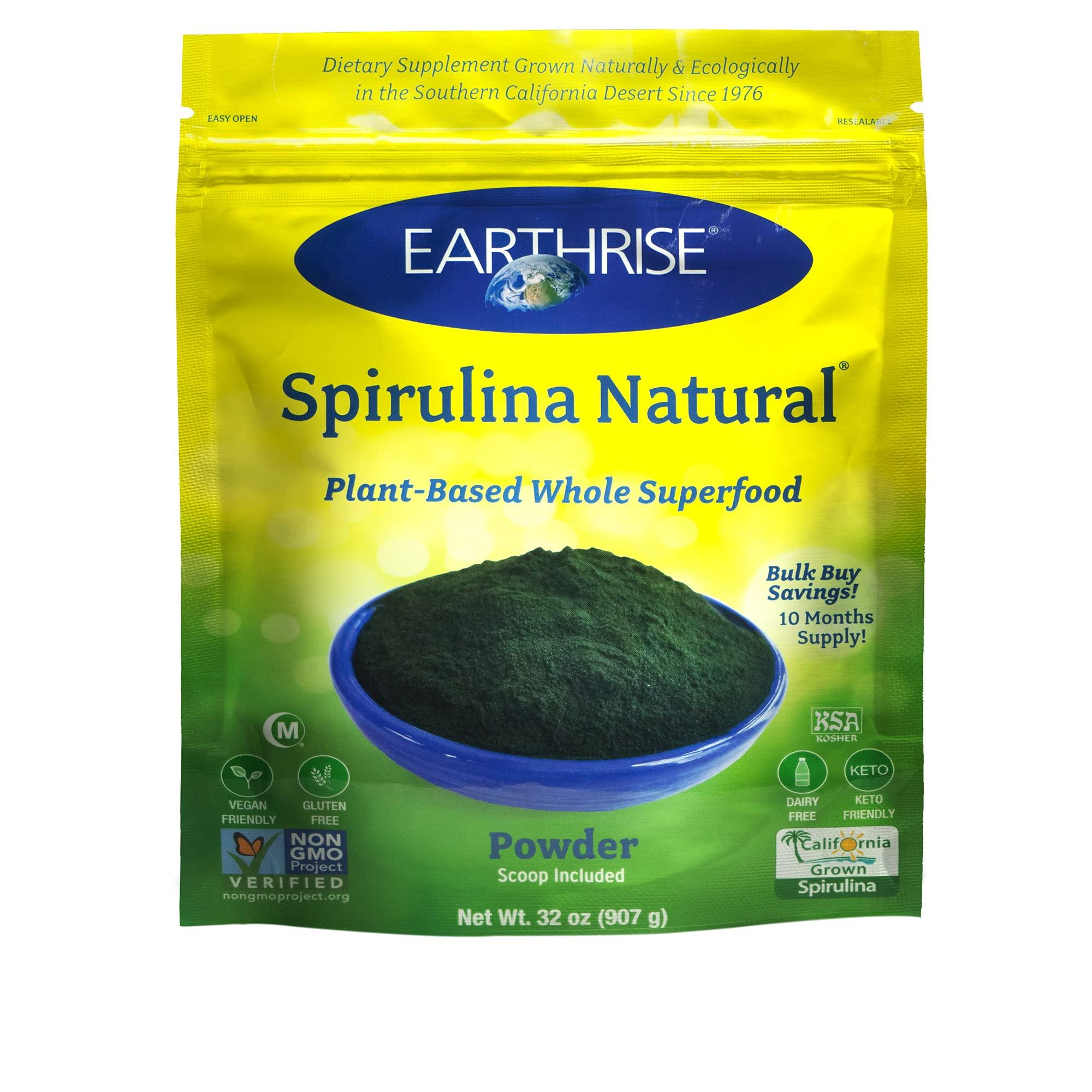 Earthrise Earthrise Spirulina Natural Powder 32oz, Natural Premium Spirulina from California- Vegan, Gluten Free, Keto Friendly, Non -GMO Super Food high in Vitamins & Minerals. (2 LB)