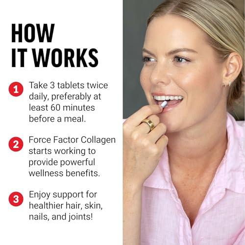 Force Factor FORCE FACTOR Collagen Peptides, Collagen for Women and Men Made with Hydrolyzed Bovine Collagen Type 1 & 3 for Healthy Hair, Skin, Nails, & Joints, Premium Quality, Non-GMO, 120 Collagen Pills