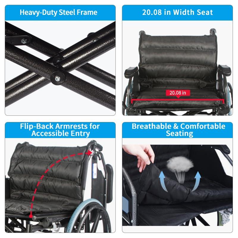 kaiyang 22 in Extra Wide Wheelchairs for Adults 400 lbs Bariatric Wheelchair with 22 inch Portable Wheelchair Cushions & Bag, Foldable Light Weight Wheel Chair for Adults Silla de Ruedas para Adultos