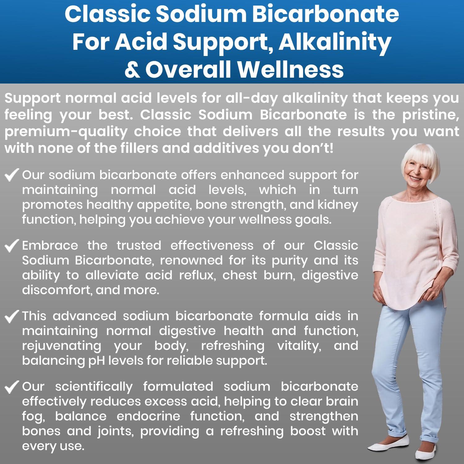 Kidney Restore Classic Sodium Bicarbonate 650mg Natural Organic Use Sodium Bicarbonate Powder Pills Sodium Bicarbonate Tablets (caps) Stomach Acid Alkalinity 120caps