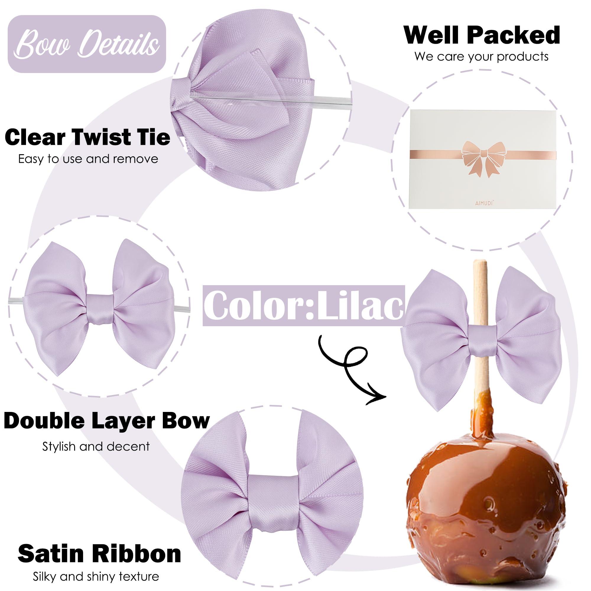 AIMUDI AIMUDI Lilac Satin Ribbon Twist Tie Bows for Treat Bags 3.5\" Light Purple Bows for Crafts Small Bows for Gift Wrapping Premade Bows for Cake Pop Candy Apples Gift Bags Wedding Baby Shower -24 Counts