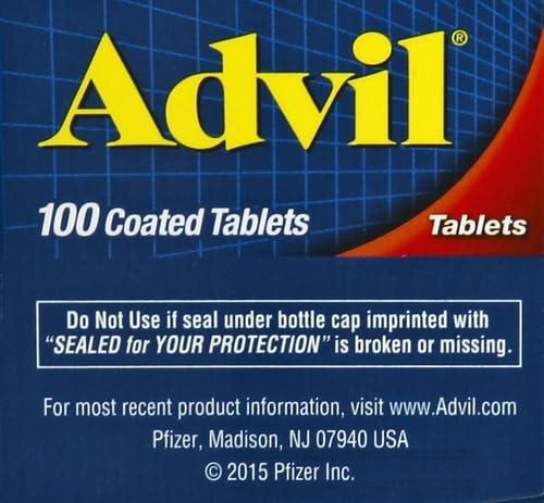 Advil Advil Pain Reliever and Fever Reducer, Pain Relief Medicine with Ibuprofen 200mg for Headache, Backache, Menstrual Pain and Joint Pain Relief - 100 Coated Tablets (Pack of 2)