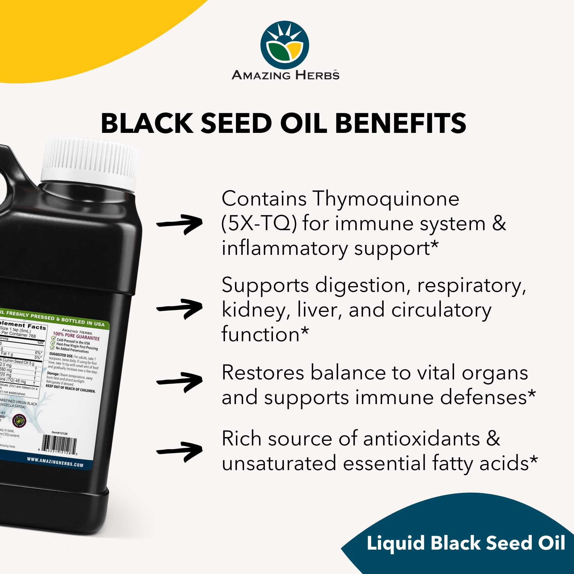 Amazing Herbs Amazing Herbs Premium Black Seed Oil - Gluten Free, Non GMO, Cold Pressed Nigella Sativa Aids in Digestive Health, Immune Support, Brain Function - 128 Fl Oz