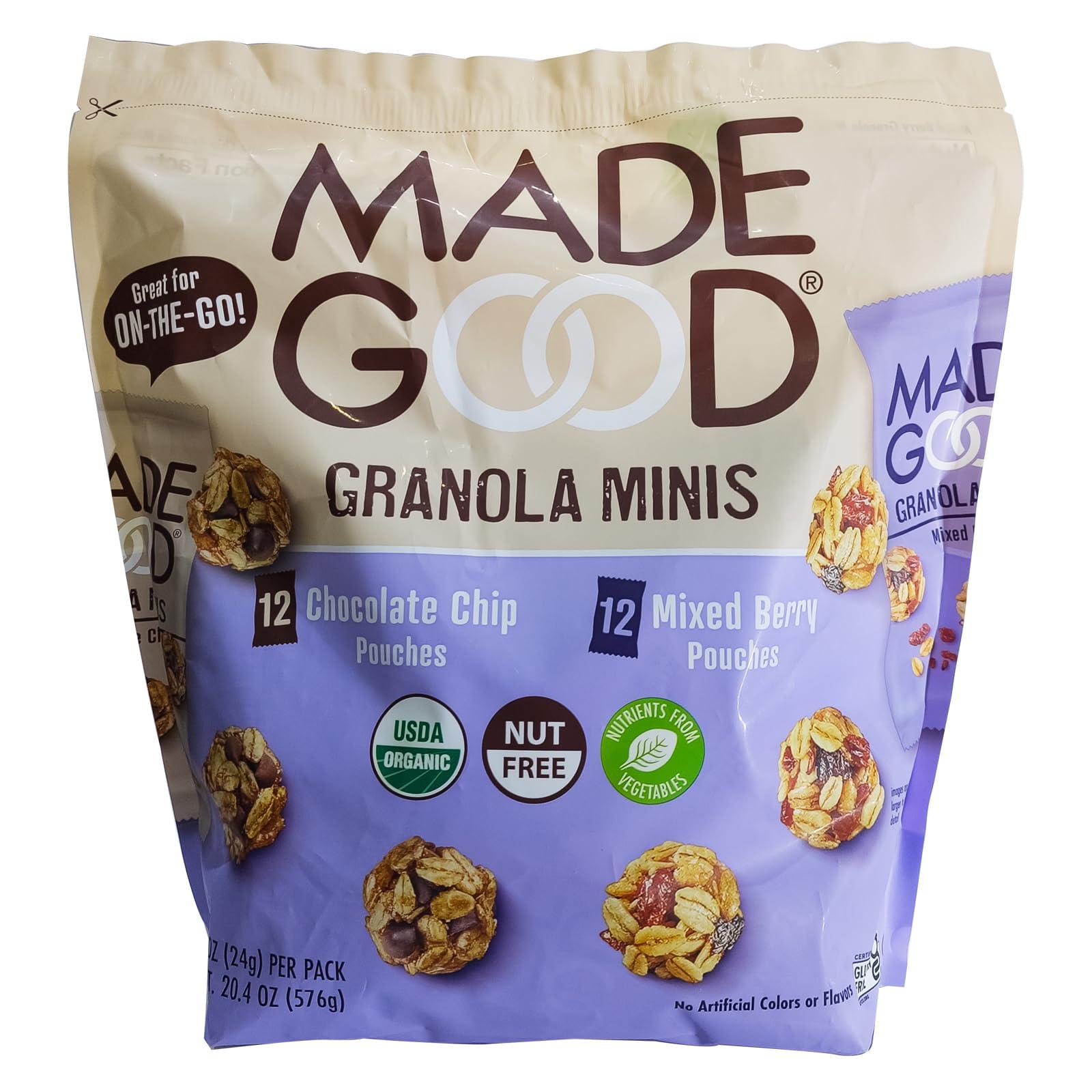Made Good MadeGood Organic Granola Minis 24-Bag Organic Snack Variety Pack, Gluten Free Mon GMO Vegan Nut Free Individually Wrapped Snack Packs