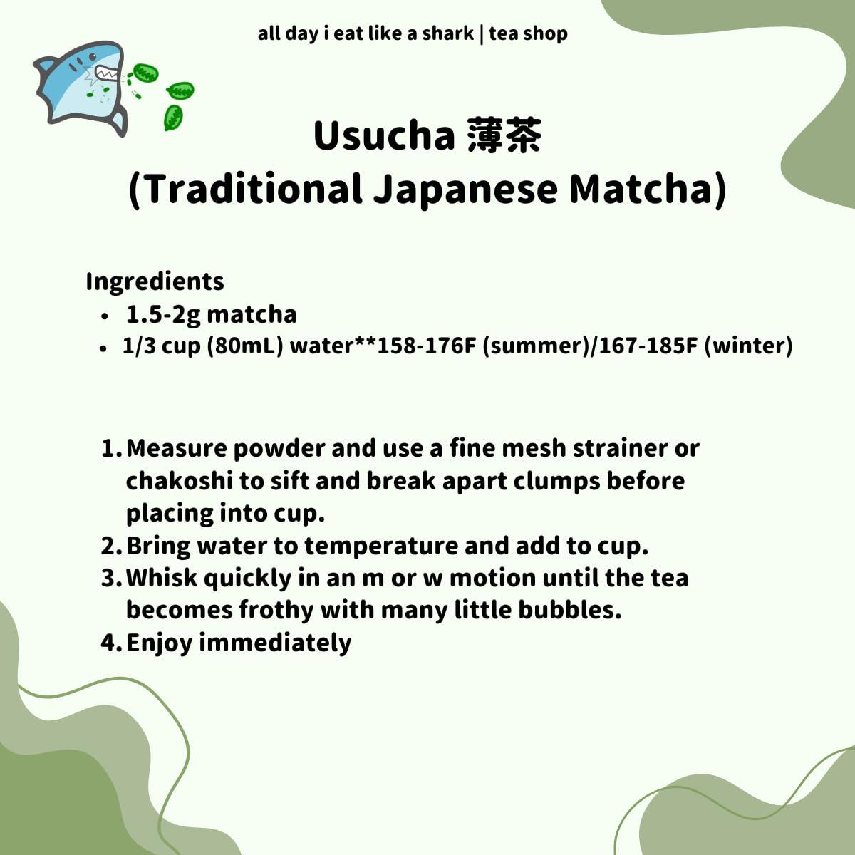 all day i eat like a shark Kagoshima\'s Finest Organic Ceremonial Matcha - JAS Certified, Non-GMO, No-additives, Authentic Japanese Origin, 100% Pure Premium matcha powder, 10 gram travel size bag (10 gram travel size bag)