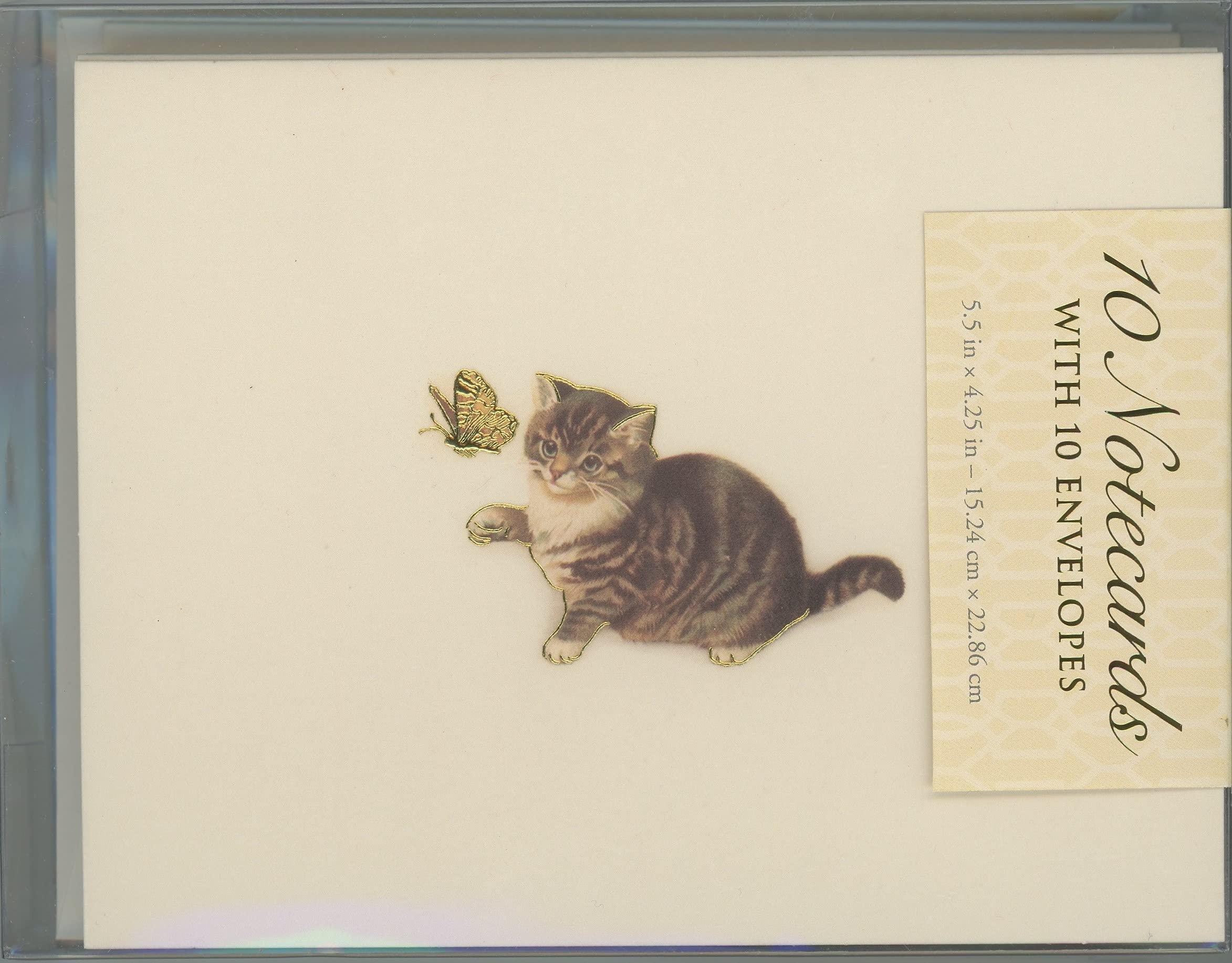 Paper Destiny Paper Destiny Cat & Butterfly Gold Foil Note Cards with Coordinating Envelopes, 10 Ct, Multicolor, 5.5x4.25in