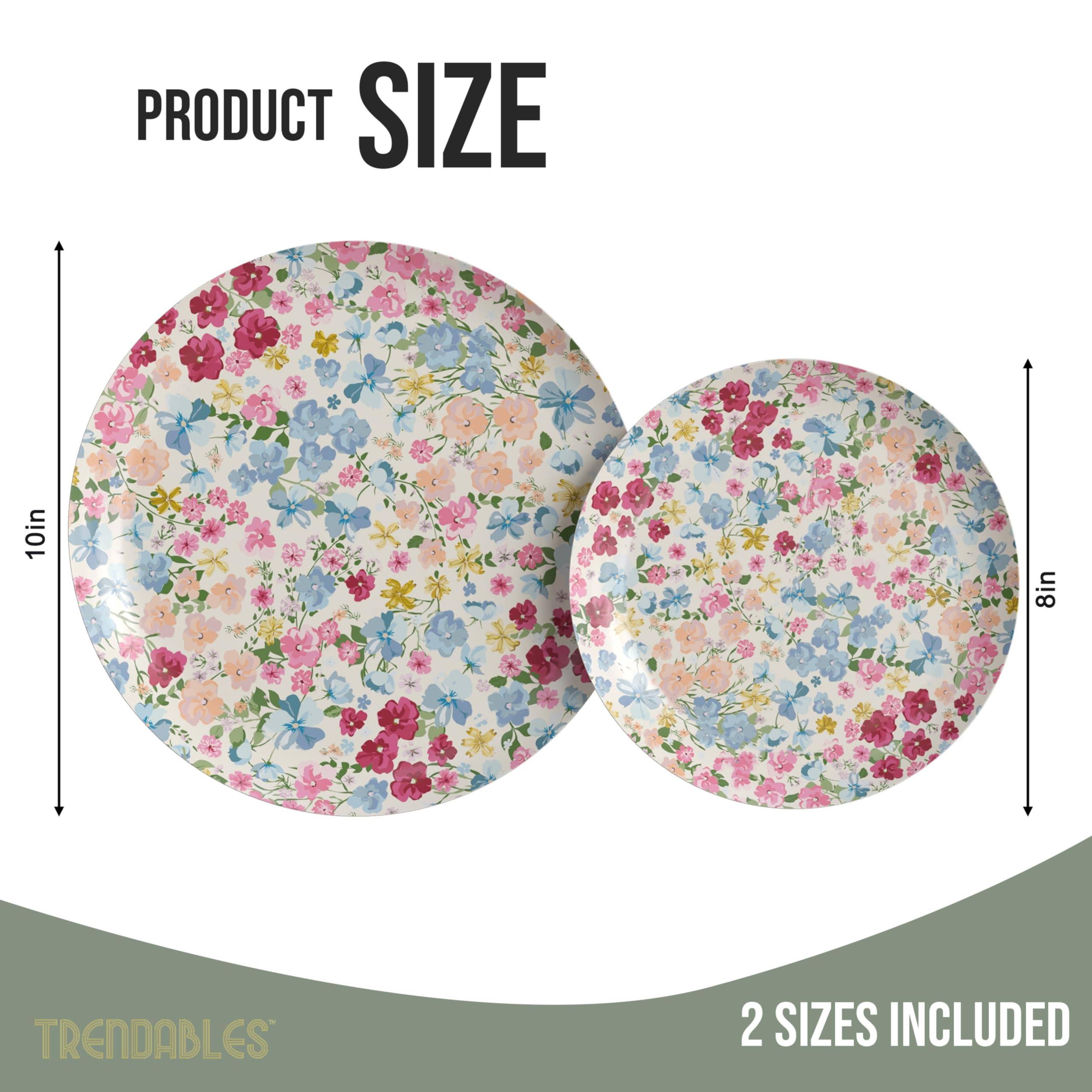 Trendables Trendables Floral Paper Plates 40 Pcs Fancy Disposable Plates for Party Set - 20 Guests 20 X 8 Small Paper Plates Dessert Plates & 20 X Large Paper Plates 10 Inch Paper Plates Bulk | Meadow