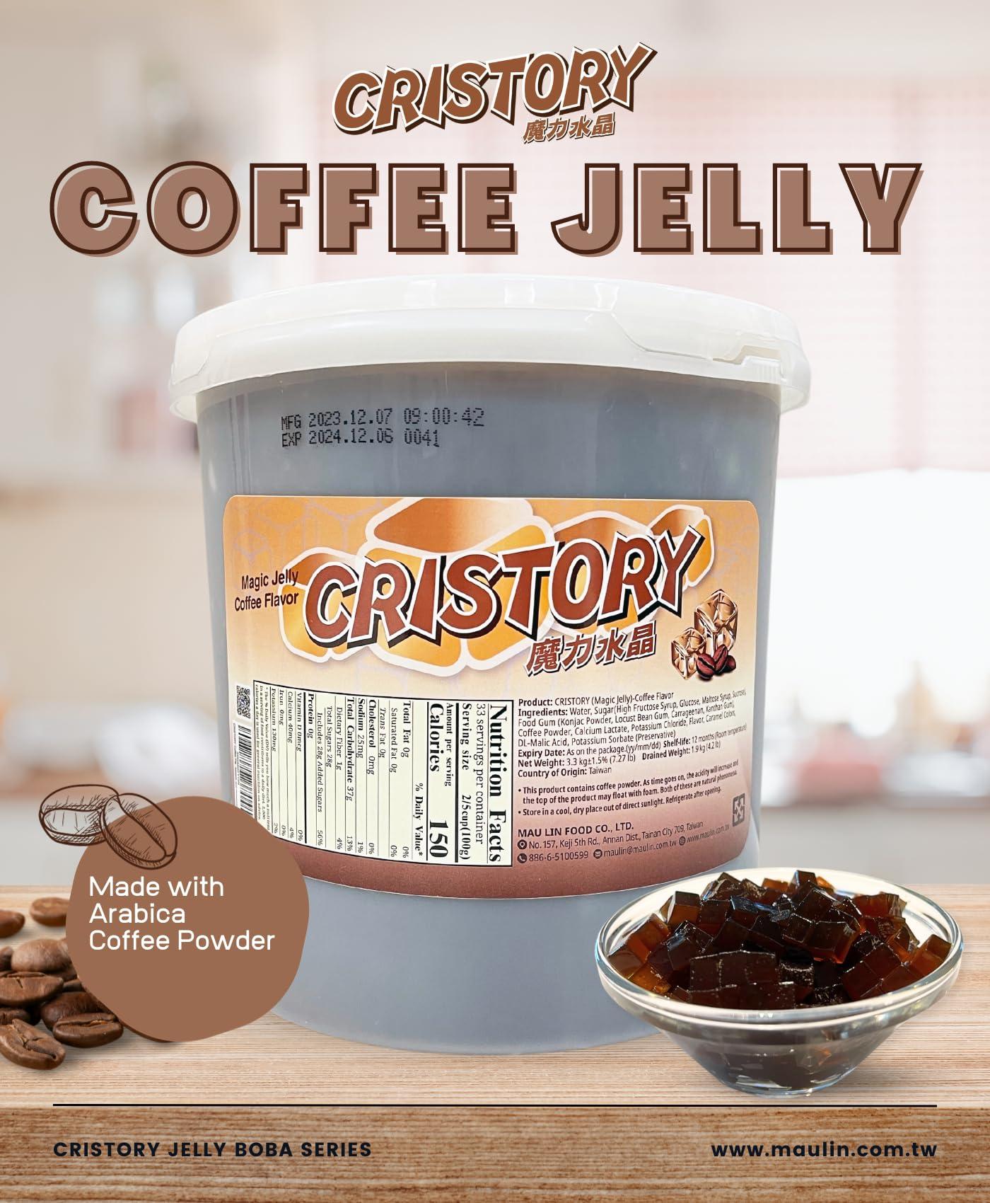CRISTORY CRISTORY Coffee Jelly Jar (7.27 lbs), Authentic Arabica Coffee, Pre-Sweetened and Ready To Serve, 100% Gluten Free & Fat Free, Vegan Friendly, Bubble Tea, Toppings for Beverage & Desserts