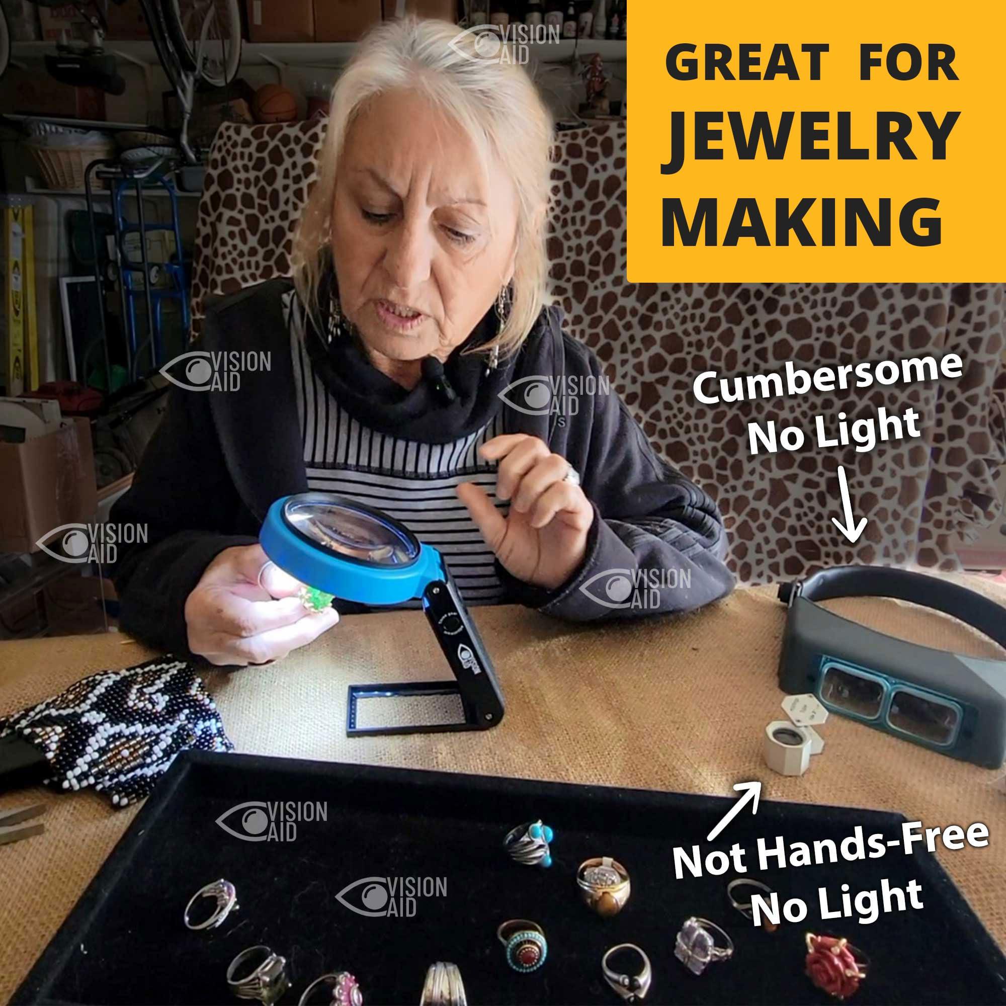 Vision Aid VISION AID 30X Hands-Free Magnifying Glass with 21 LED Lights for Coins Jewelry Crafts Hobby 40X Loupe Handheld or Desktop Stand Magnifier for Seniors Reading Watch Repair Soldering Close Work
