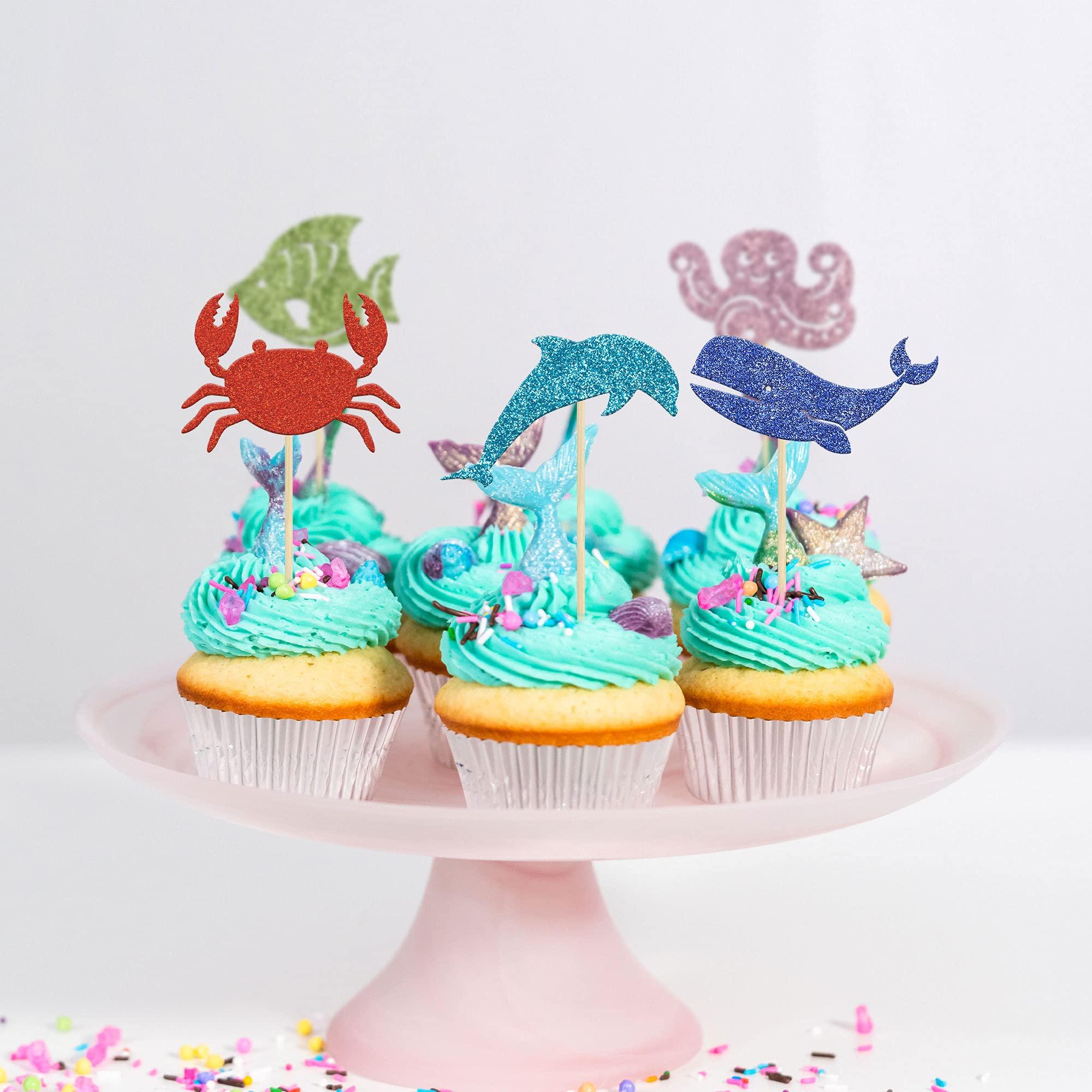 Gyufise Gyufise 30 Pack Ocean Sea Animals Cupcake Toppers Dolphin Crab whale Octopus Fish Cupcake Picks Baby Shower Under the Sea Animals Theme Birthday Party Cake Decorations Supplies