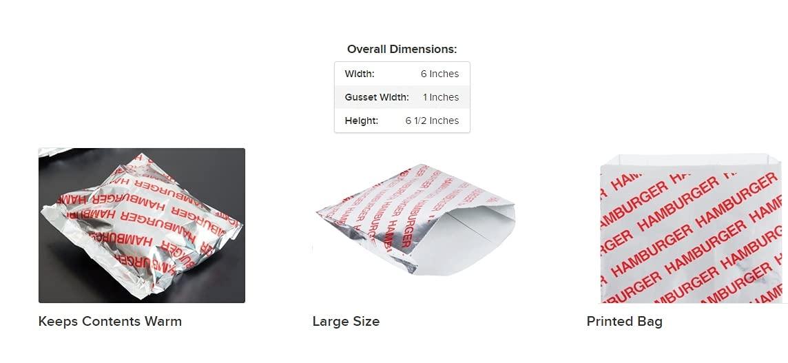 Oasis Supply Large Foil Hamburger/Sandwich Bags - Grease Resistant, Keeps them Hot -Words in Red say - "Hamburger" 100 Count