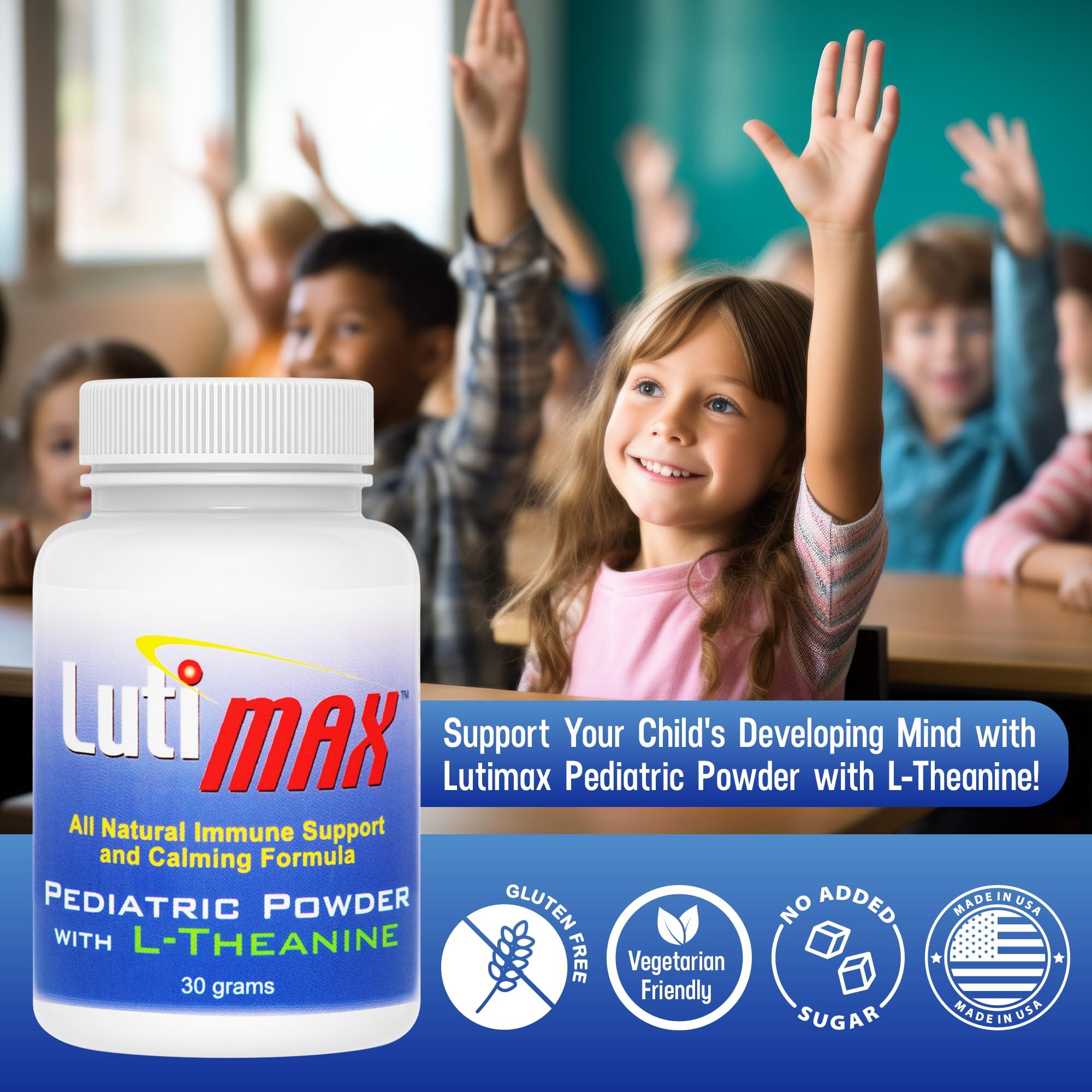 Luti Lutimax Pediatric Powder Brain Supplement with Luteolin, Rutin & LTheanine - Kids Memory, Focus, Muscle & Immune Support Brain Supplement - Nootropic Antioxidants for Brain Health Support 100 Serving