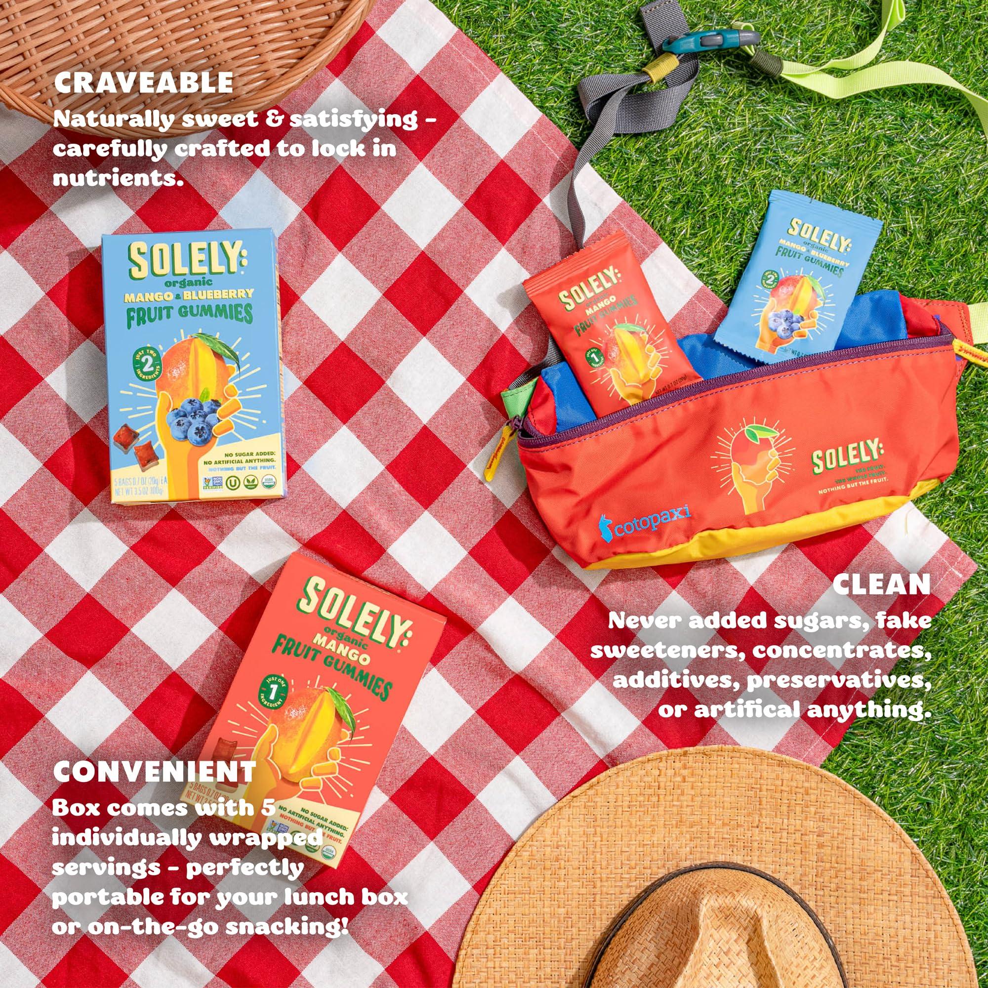 SOLELY SOLELY - Organic Mango & Guava Whole Fruit Gummies (Pack of 8 Boxes, 5 Bags per Box) - Real Fresh Fruit - Healthy Snacks for Adults & Kids - Non GMO, Vegan Snacks, Shelf Stable - 40 Bags (3.5 oz)