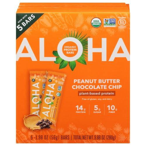 ALOHA ALOHA Organic Plant Based Protein Bars, Peanut Butter Chocolate Chip, 1.98-Ounce Bars, (Pack of 5)