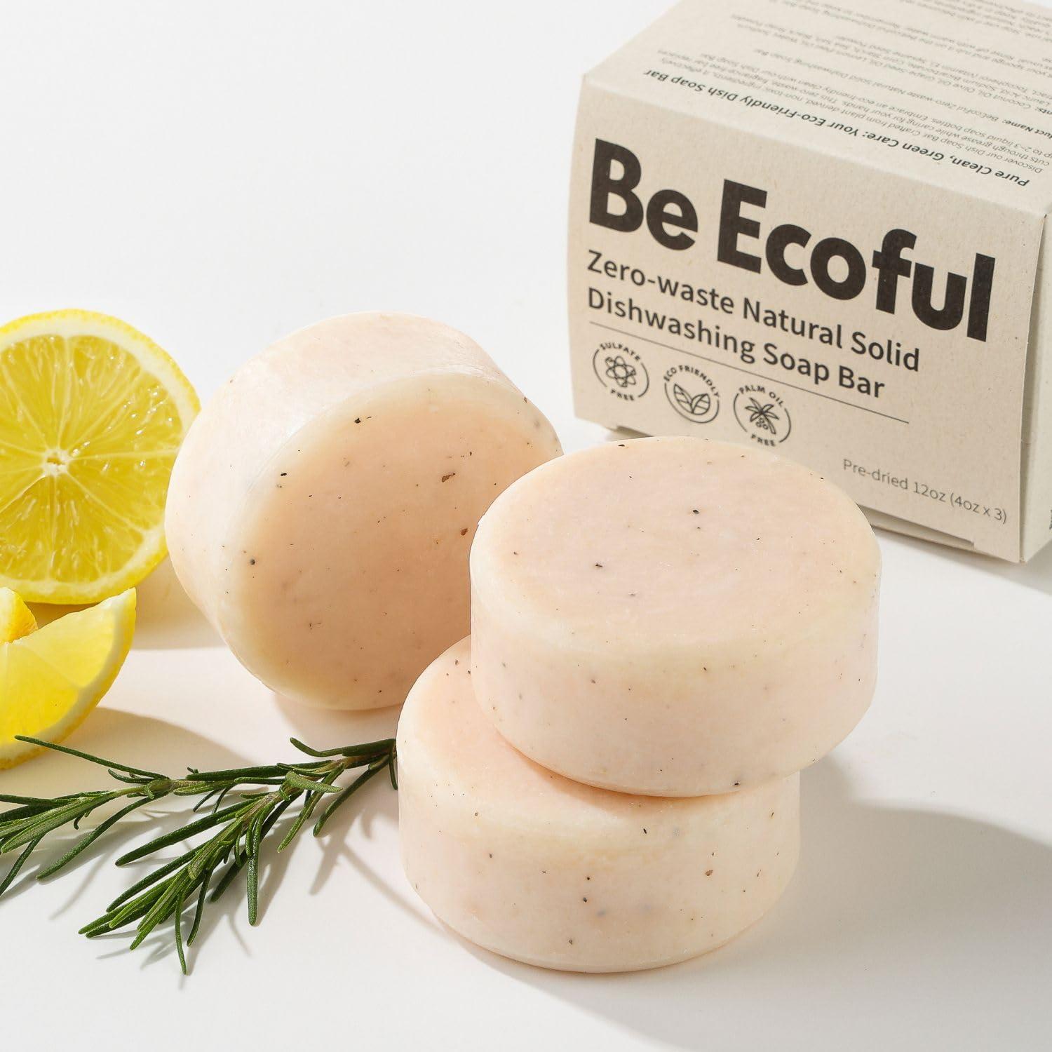Fragranthetic BeEcoful Zero Waste Natural Dish Soap Bar (Pack of 3) - Vegan Dishwashing Block, Eco-friendly with Plastic-Free Packaging, Sustainable Organic Ingredients