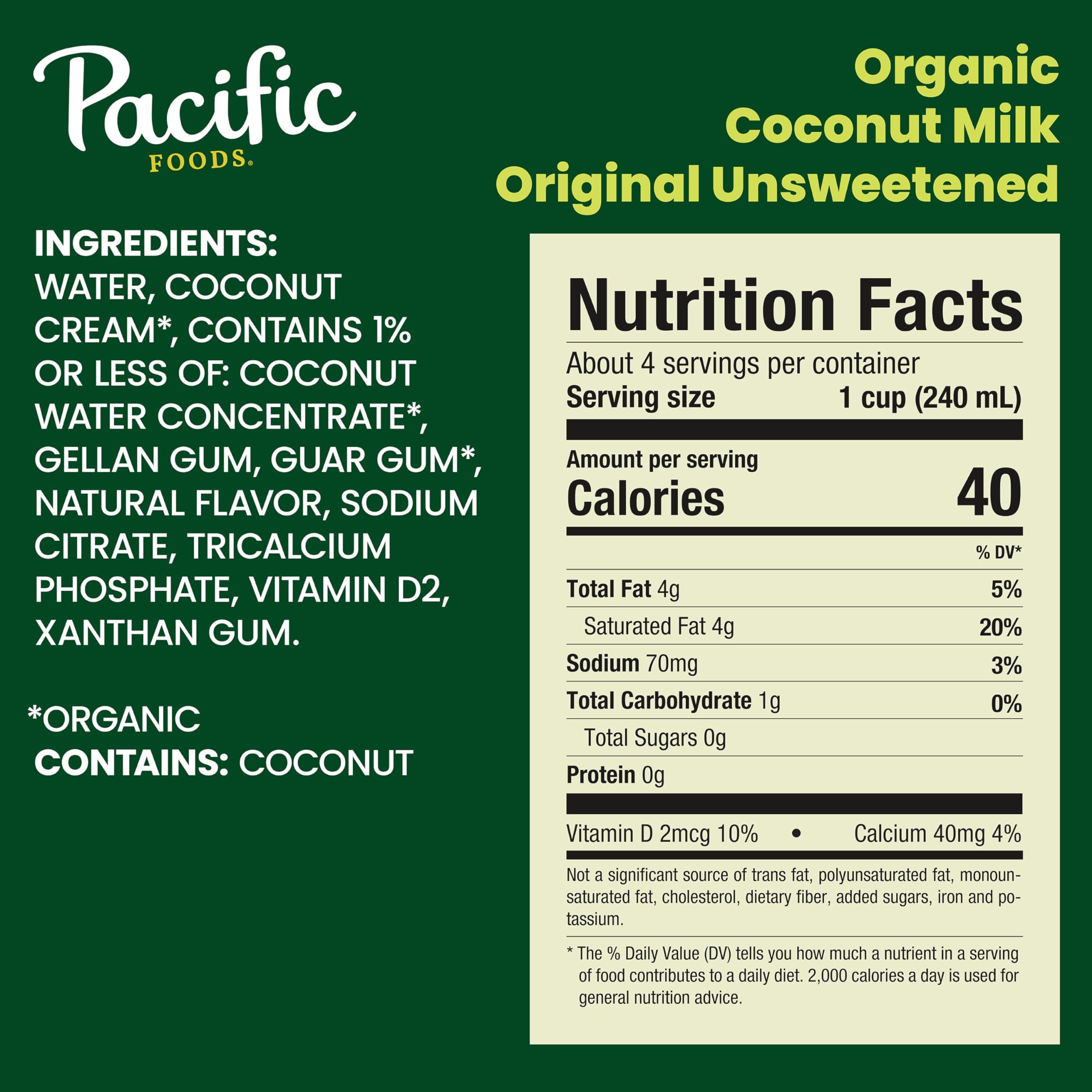 Pacific Foods Pacific Foods Organic Unsweetened Coconut Milk, Plant Based Milk, 32 oz Carton