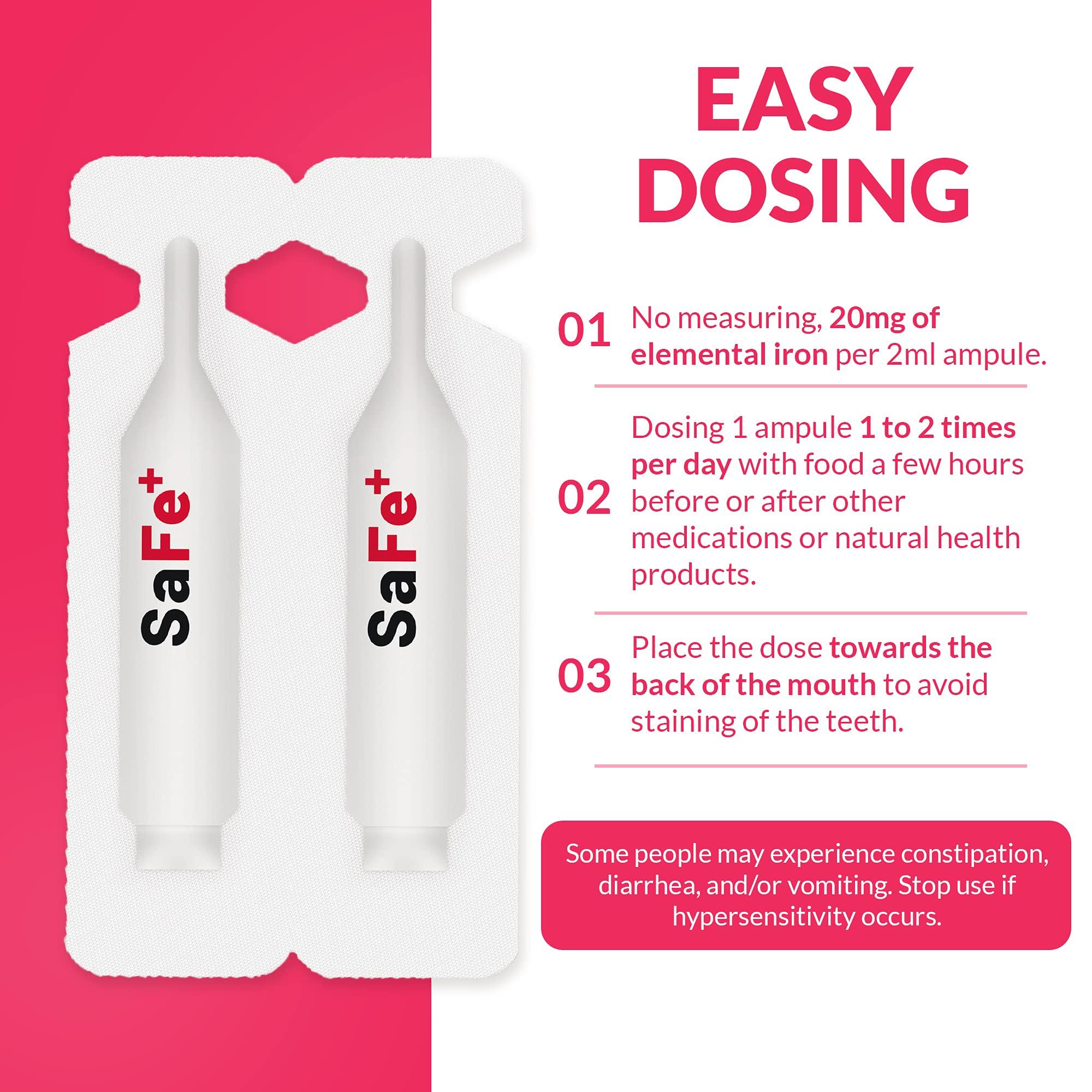 SaFe+ SaFe+ Liquid Iron for Children | Great Tasting Cherry Flavor | Easy to Use 20mg/2mL Iron per ampule | 30 Unit-Doses (2 ml Each) I Sugar Free & Allergen Free I Maintain Physical & Mental Wellbeing