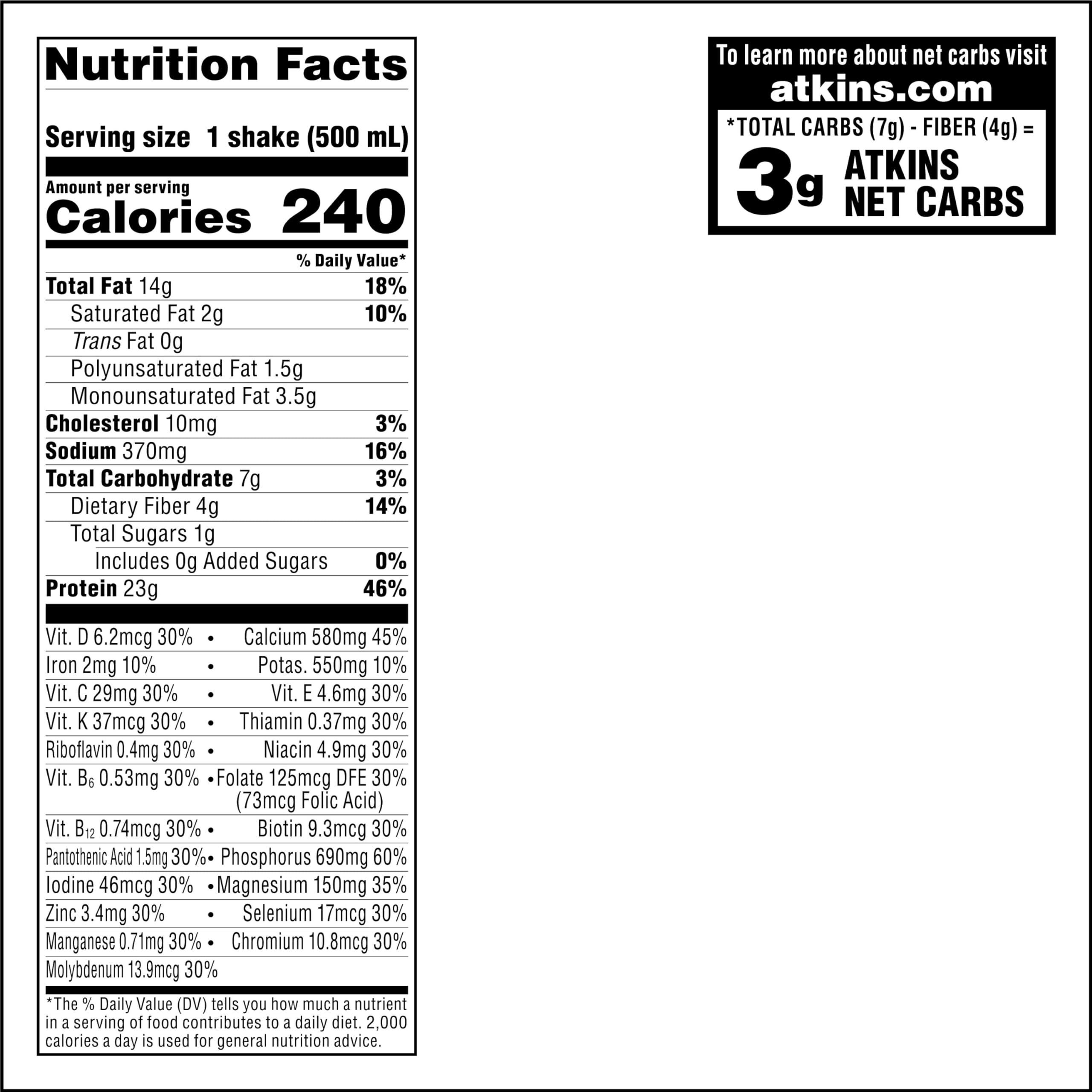 Atkins Atkins Vanilla Cream Meal Size Protein Shake, 23g Protein, Low Glycemic, 3g Carb, 1g Sugar, Keto Friendly