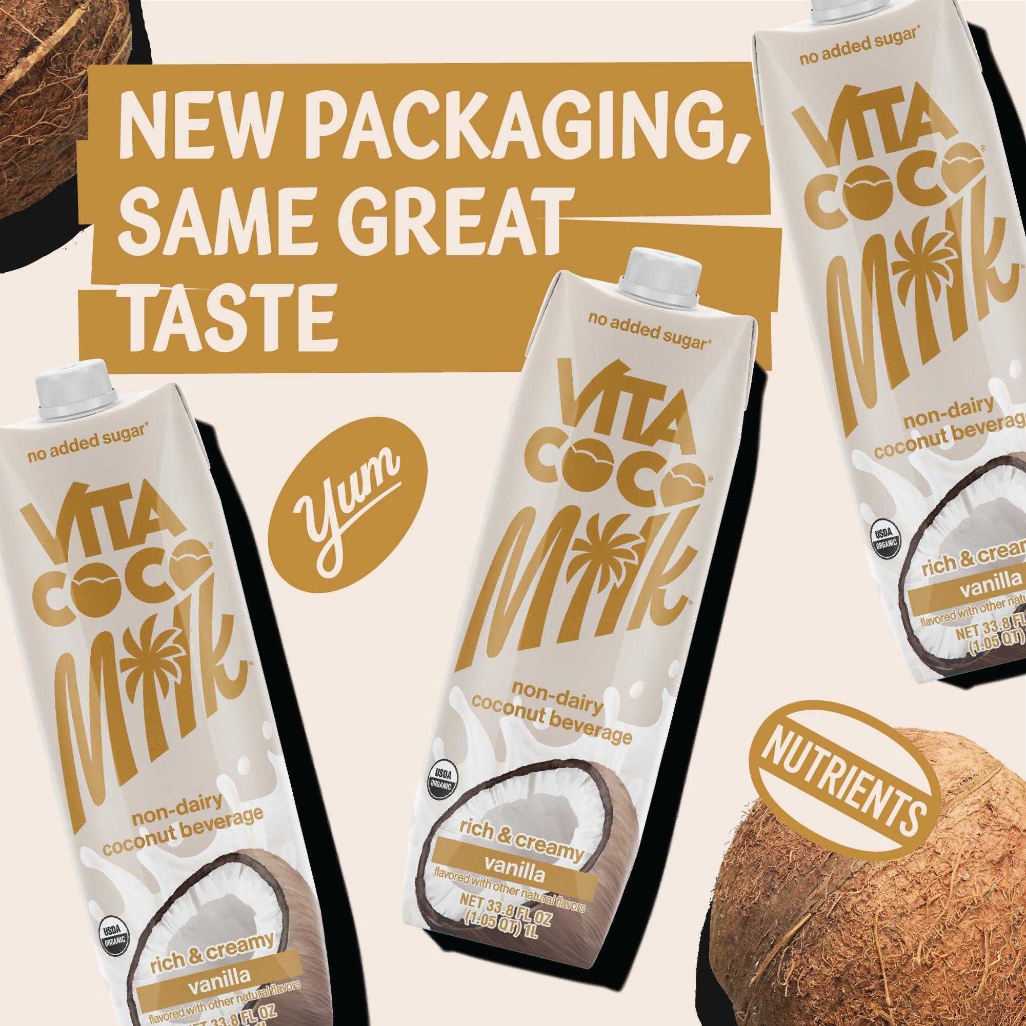 Vita Coco Vita Coco Vanilla Organic Coconut Milk, Plant Based, Dairy Free Milk Alternative - Gluten Free, Soy Free, and Unsweetened - Perfect Add to Cereal, Smoothies, Desserts -33.8 Fl Oz (Pack of 6)