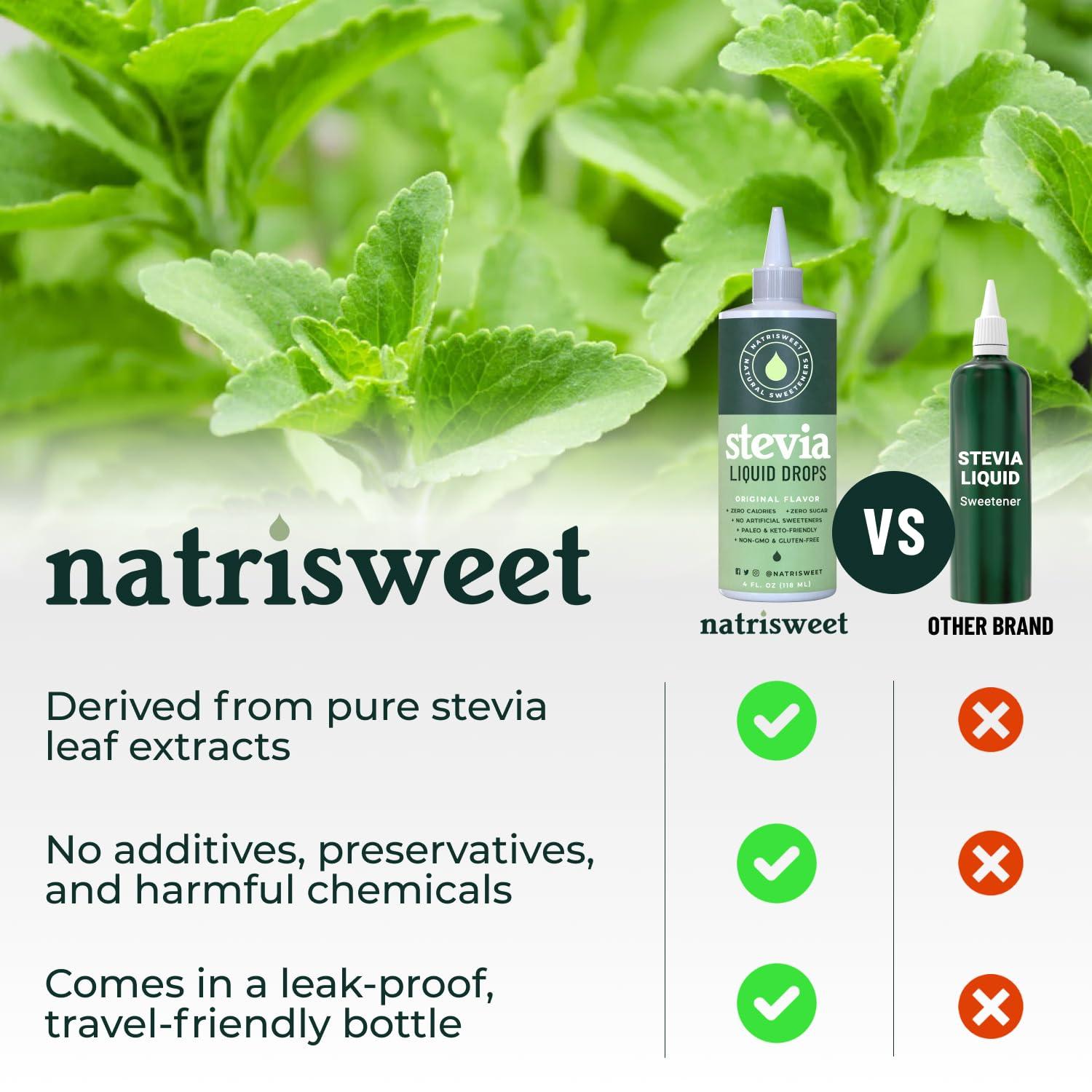 NatriSweet Natrisweet Liquid Stevia Drops 4 fl oz, Pure Stevia Liquid Sweetener from Stevia Extract Sugar Substitute, No Calorie Keto Sweetner, Mix Liquid Stevia