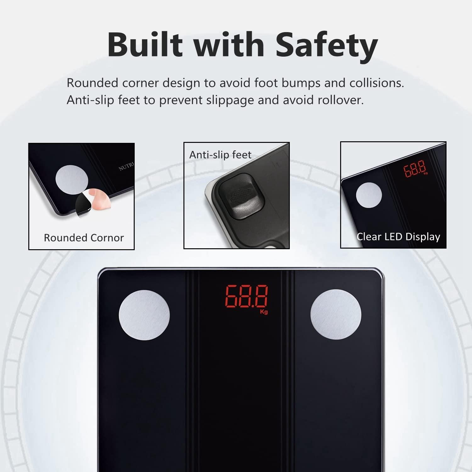 NUTRI FIT NUTRI FIT Bathroom Scale Smart Digital Bluetooth Scales for Body Weight, Body Fat, BMI Body Composition Analyzer Weighing Scale with High Precision Measurements Sync APP Heavy Duty 330lbs