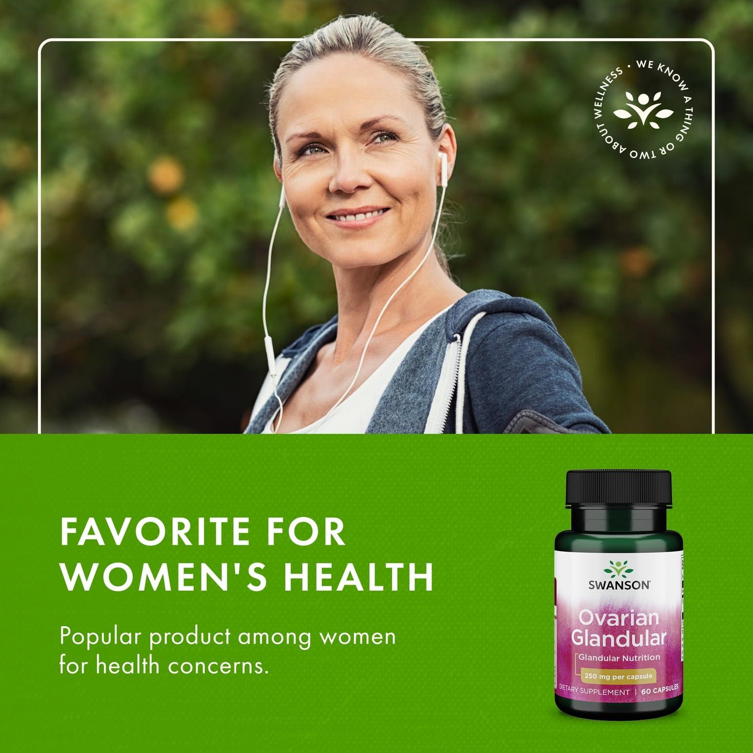 Swanson Swanson Ovarian Glandular Supplement - Women\'s Glandular Health and Balance Support - Premium Bovine Tissue - 60 Capsules, 250mg Each (2 Pack)